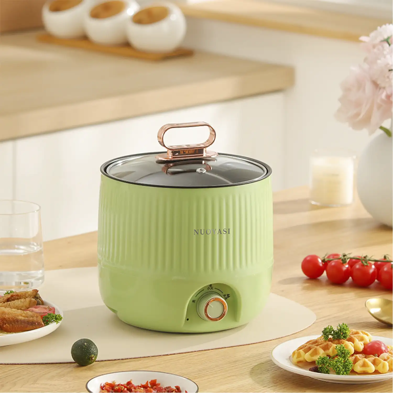 Olla multifunción eléctrica, Hot pot, arrocera, con aislamiento térmico (6h), depósito 1.8L antiadherente, 400W