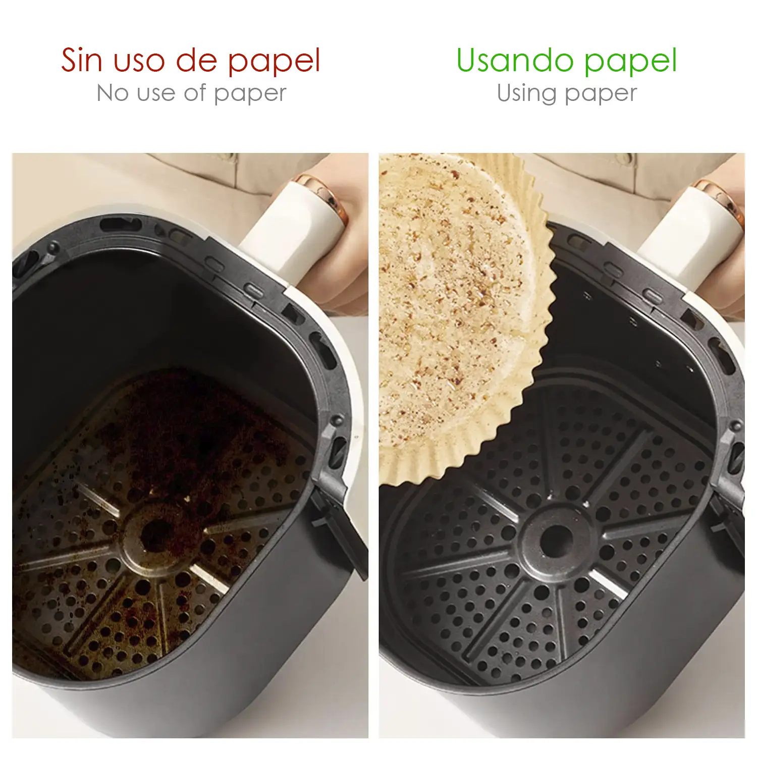 Papel para freidora de aire, 50 piezas, redondo, papel vegetal de horno antiadherente desechable sin perforar para hornear asar microondas sartén (16cm)