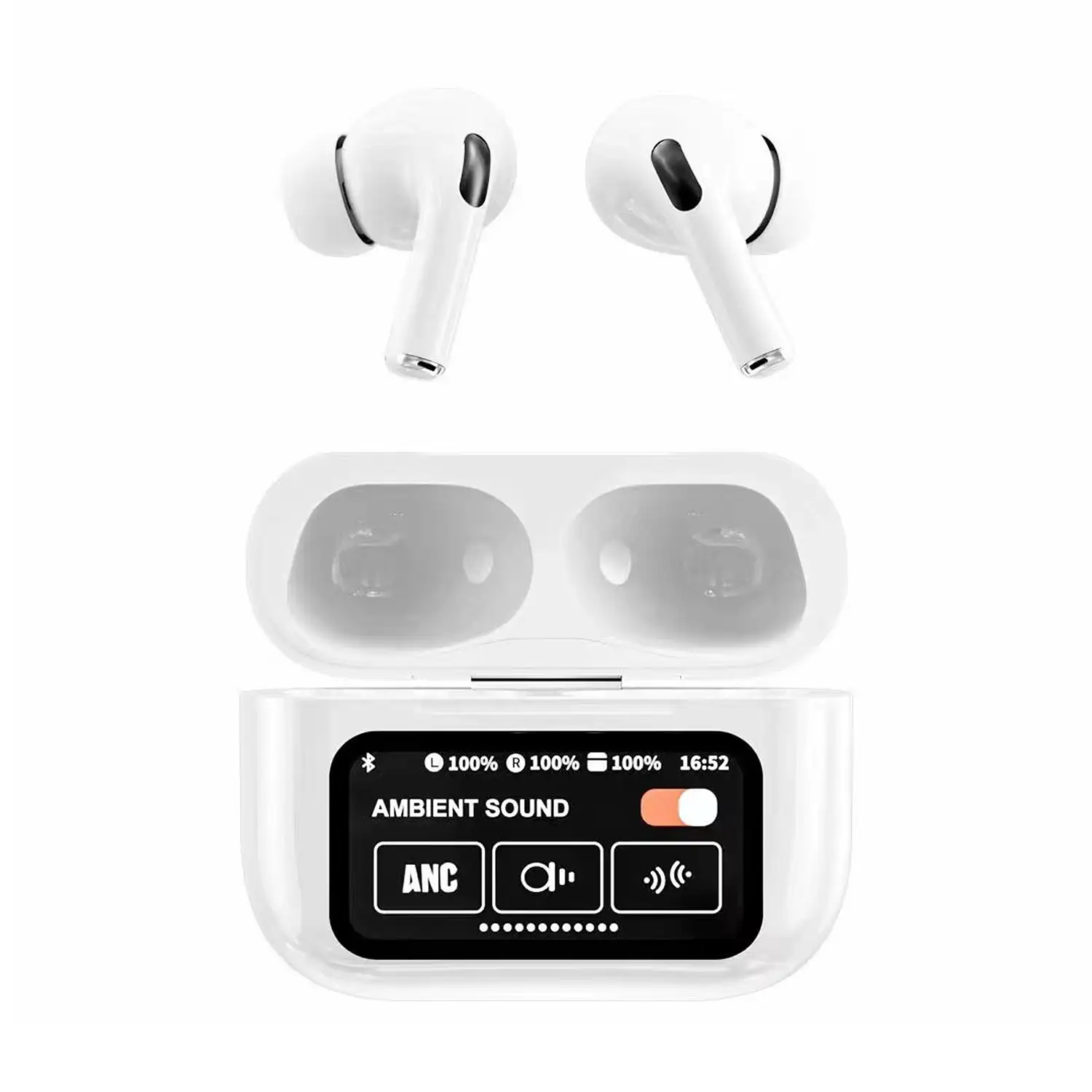 Auriculares TWS A9 PRO, con cancelación de ruido activo ANC y ENC. Base de carga con pantalla LED.