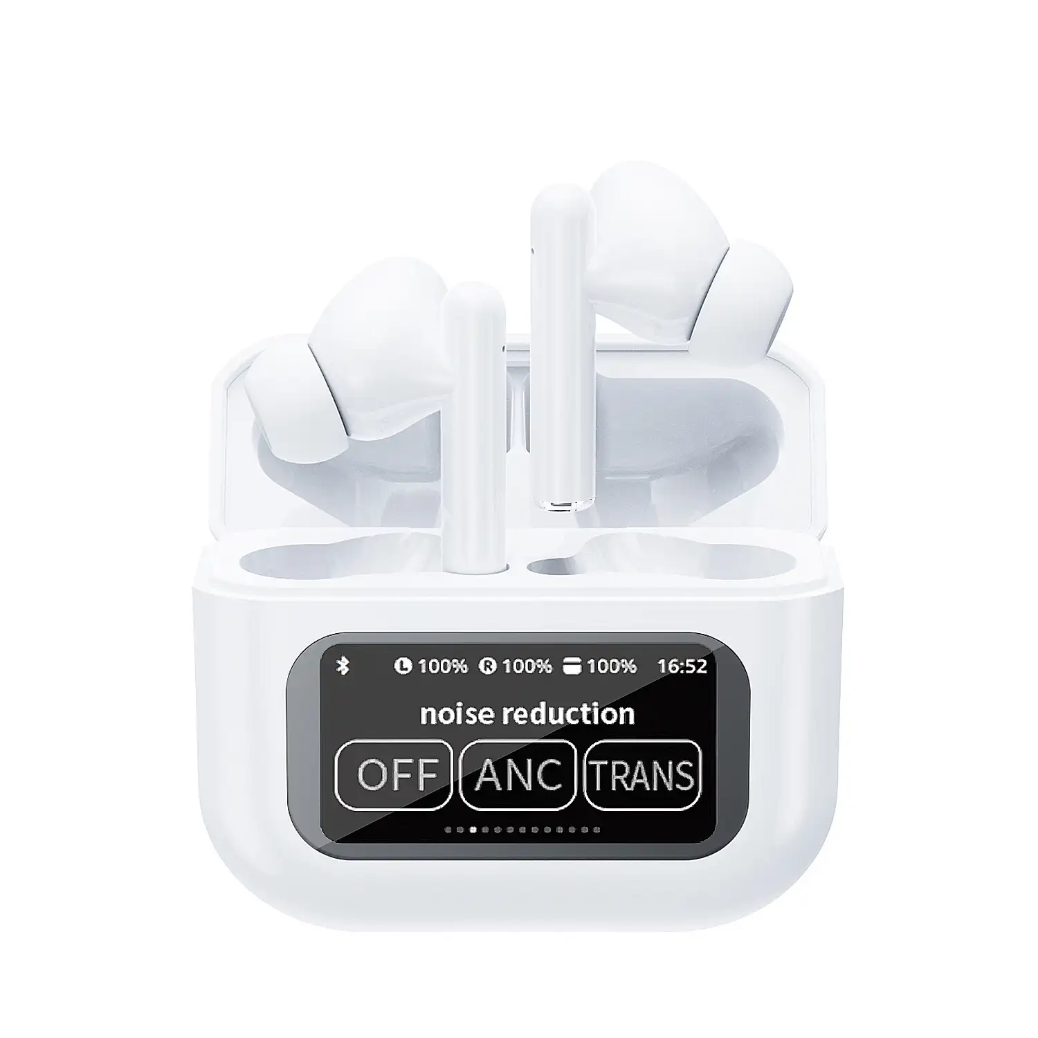 Auriculares TWS KW-07, BT 5.4, con cancelación de ruido activo ANC. Base de carga con pantalla LED y hasta 6 horas de autonomía.
