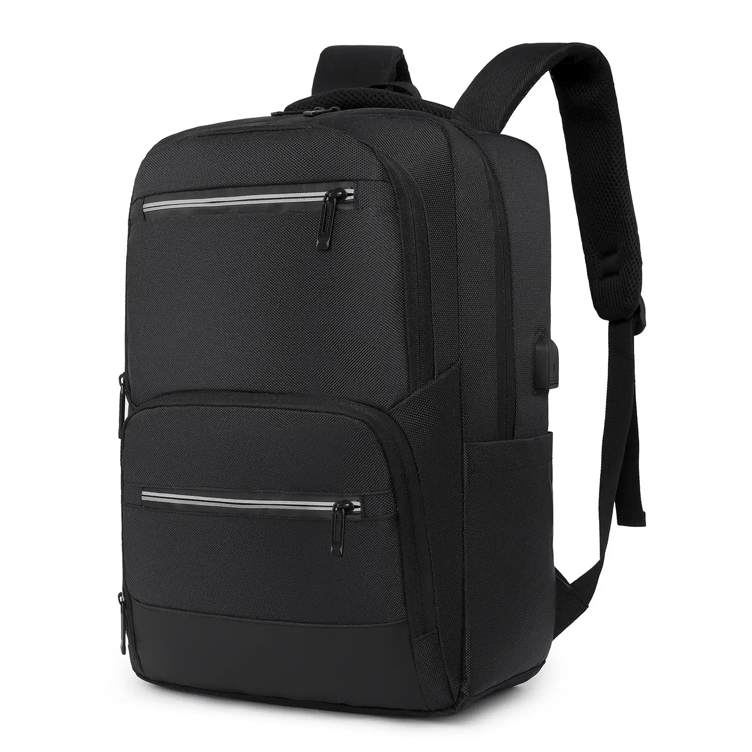 Mochila de viaje con gran resistencia, impermeable y con conexión USB. Acolchada, ventilada y con asa para trolley.