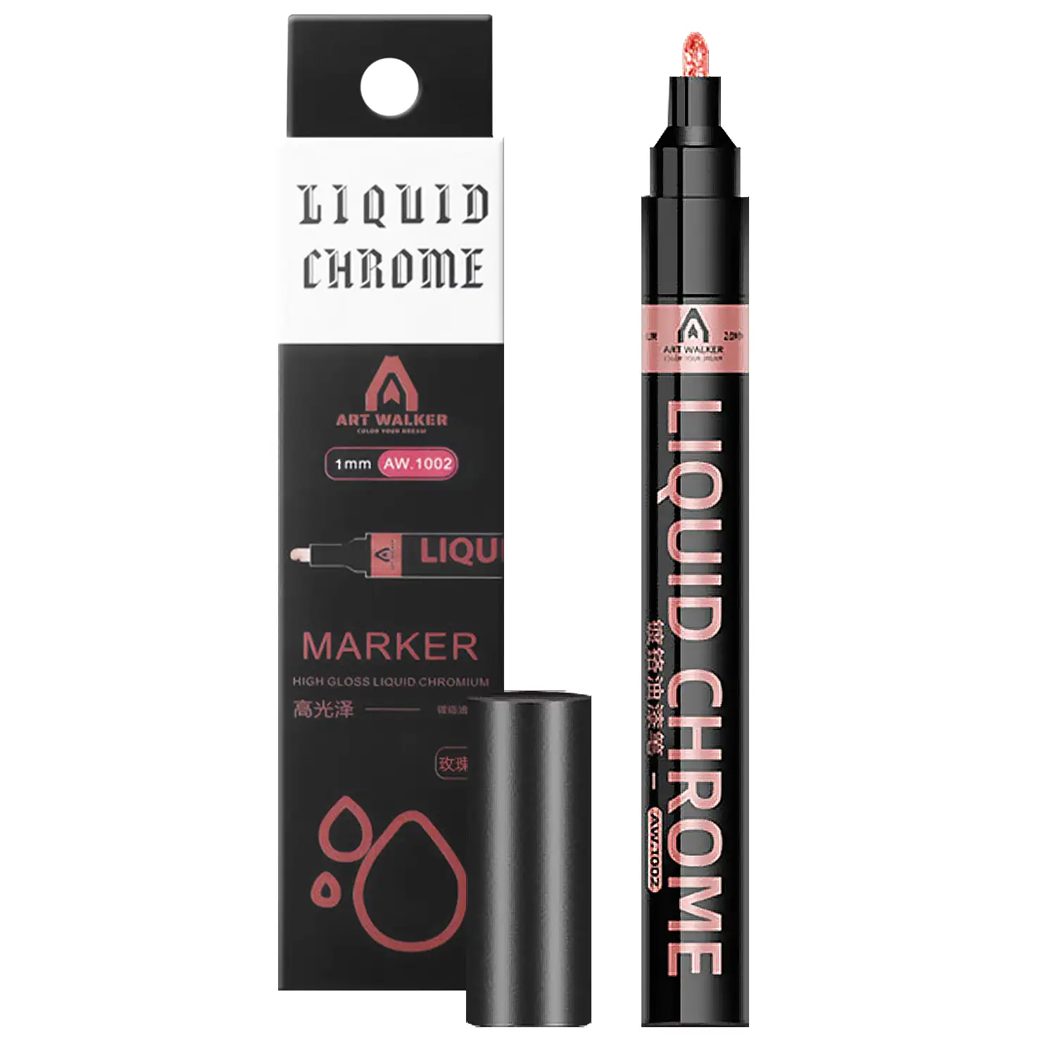 Rotulador 1,0 mms de cromo líquido metálico espejo. Resistente al agua y decoloración.
