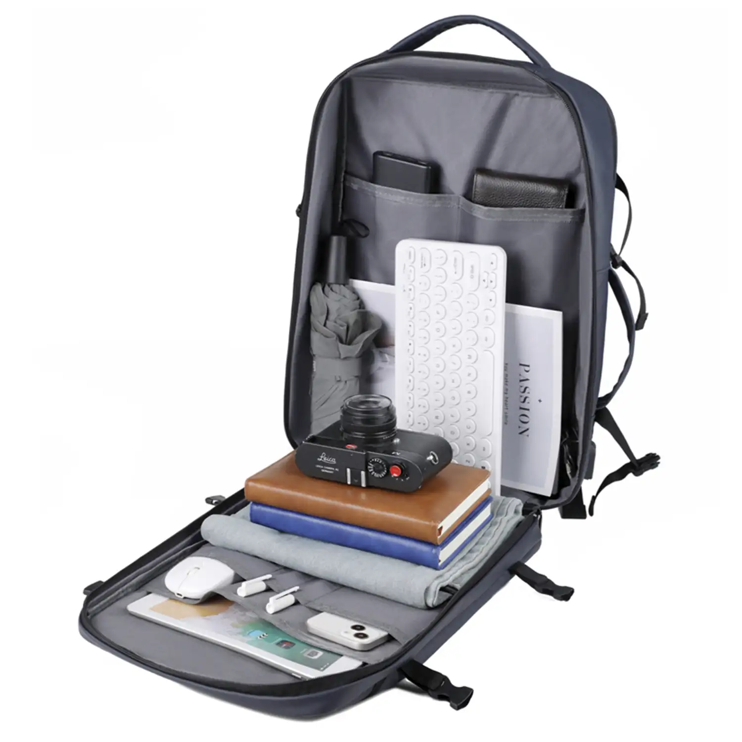 Mochila de cabina de viaje con gran capacidad y multicompartimento. Alta resistencia, impermeable y con conexión USB.