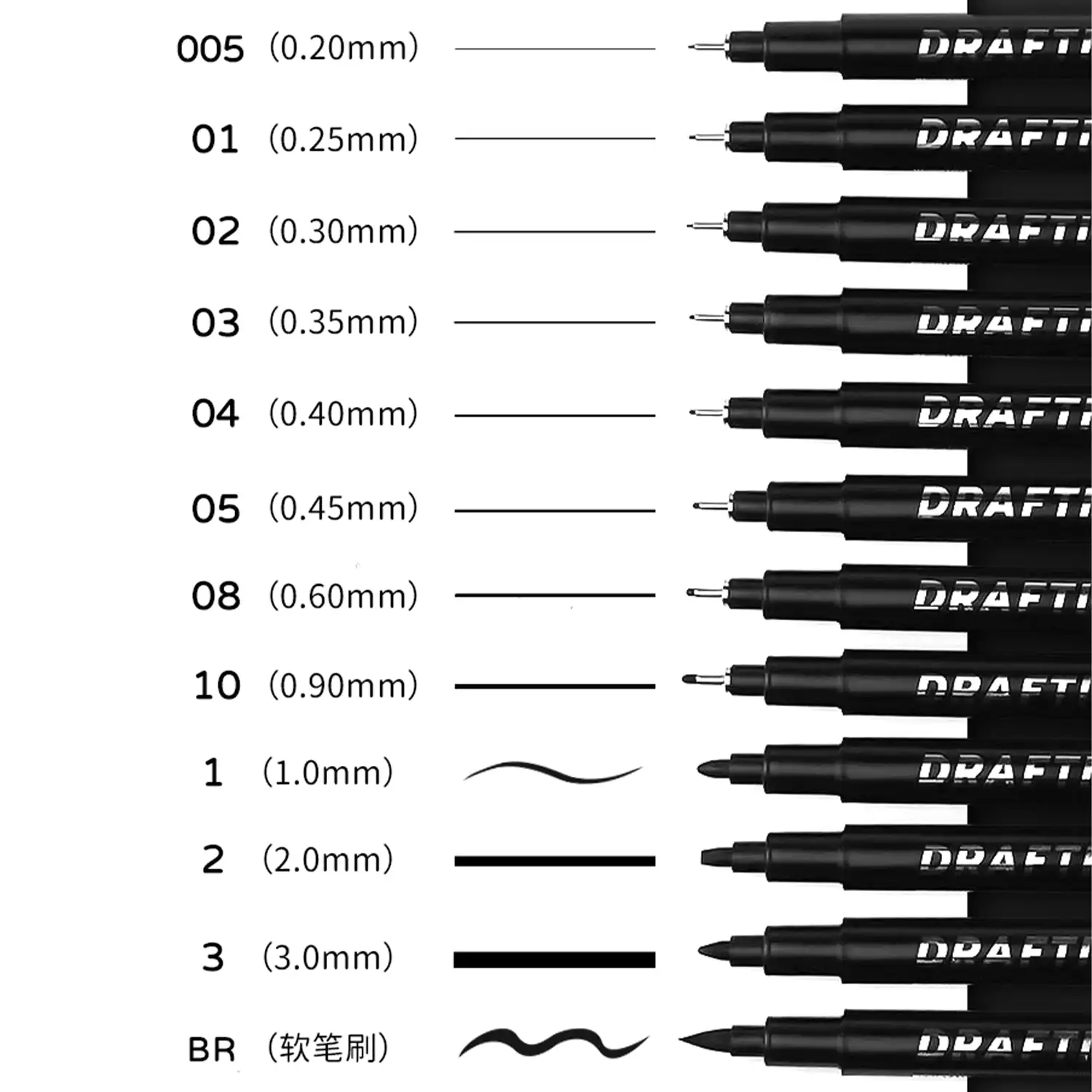 Rotuladores fineliner con puntas surtidas, 12 bolígrafos negros con micro delineador (0,2 mm a 3 mm), bolígrafos de dibujo técnico, bolígrafos de ilustración
