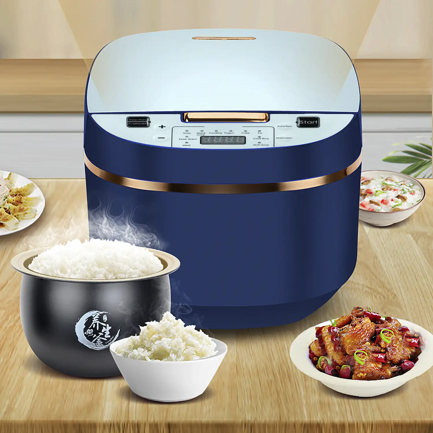 Arrocera eléctrica de calor tridimensional y 900W. Funciones y programas de cocina pregrabados. Cuenco antiadherente de 5 capas y con 5L de capacidad.