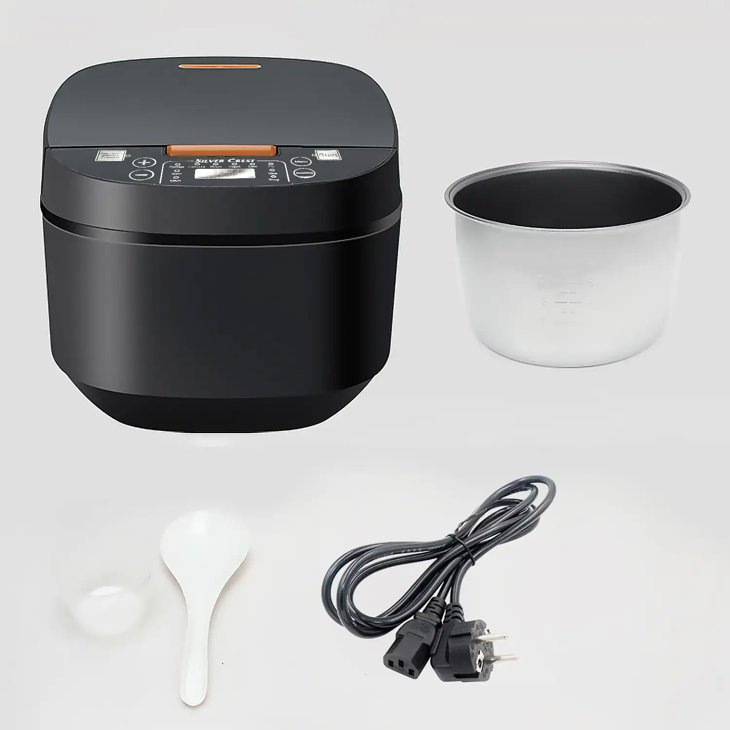 Arrocera eléctrica de calor tridimensional y 900W. Funciones y programas de cocina pregrabados. Cuenco antiadherente de 5 capas y 5L de capacidad.