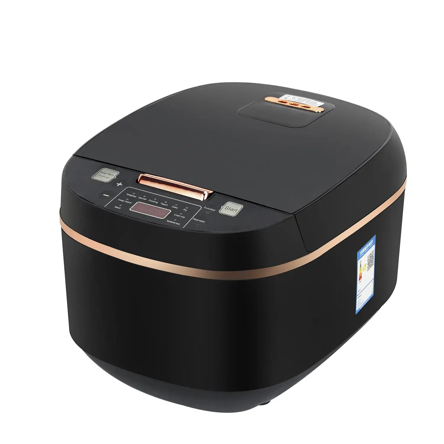 Arrocera eléctrica de calor tridimensional y 900W. Funciones y programas de cocina pregrabados. Cuenco antiadherente de 5 capas y con 5L de capacidad.