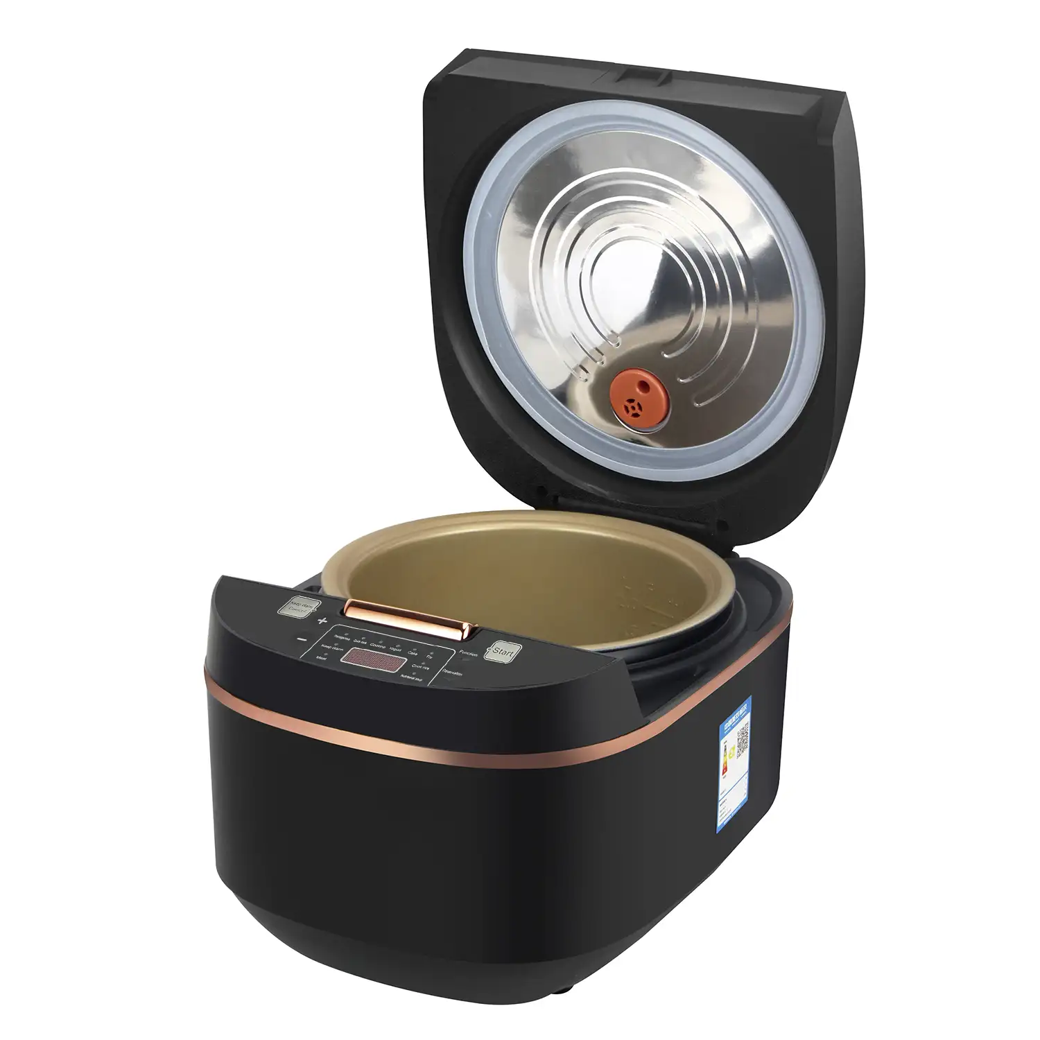 Arrocera eléctrica de calor tridimensional y 900W. Funciones y programas de cocina pregrabados. Cuenco antiadherente de 5 capas y con 5L de capacidad.
