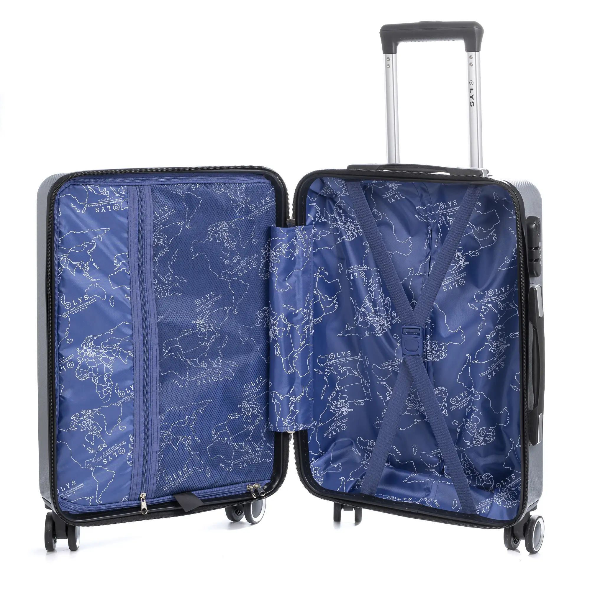 Maleta de cabina Trolley en material ligero de ABS de alta resistencia. Cerradura numérica, 4 ruedas dobles giratorias 360°.54x38x20 cm.