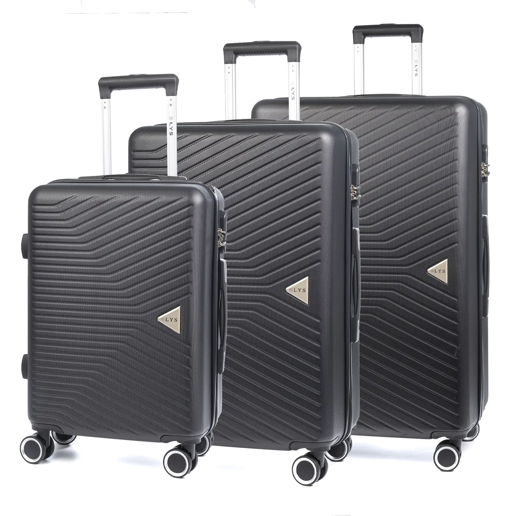 Juego de 3 maletas Trolley en material ligero de ABS de alta resistencia. Cerradura numérica, 4 ruedas dobles giratorias 360°.
