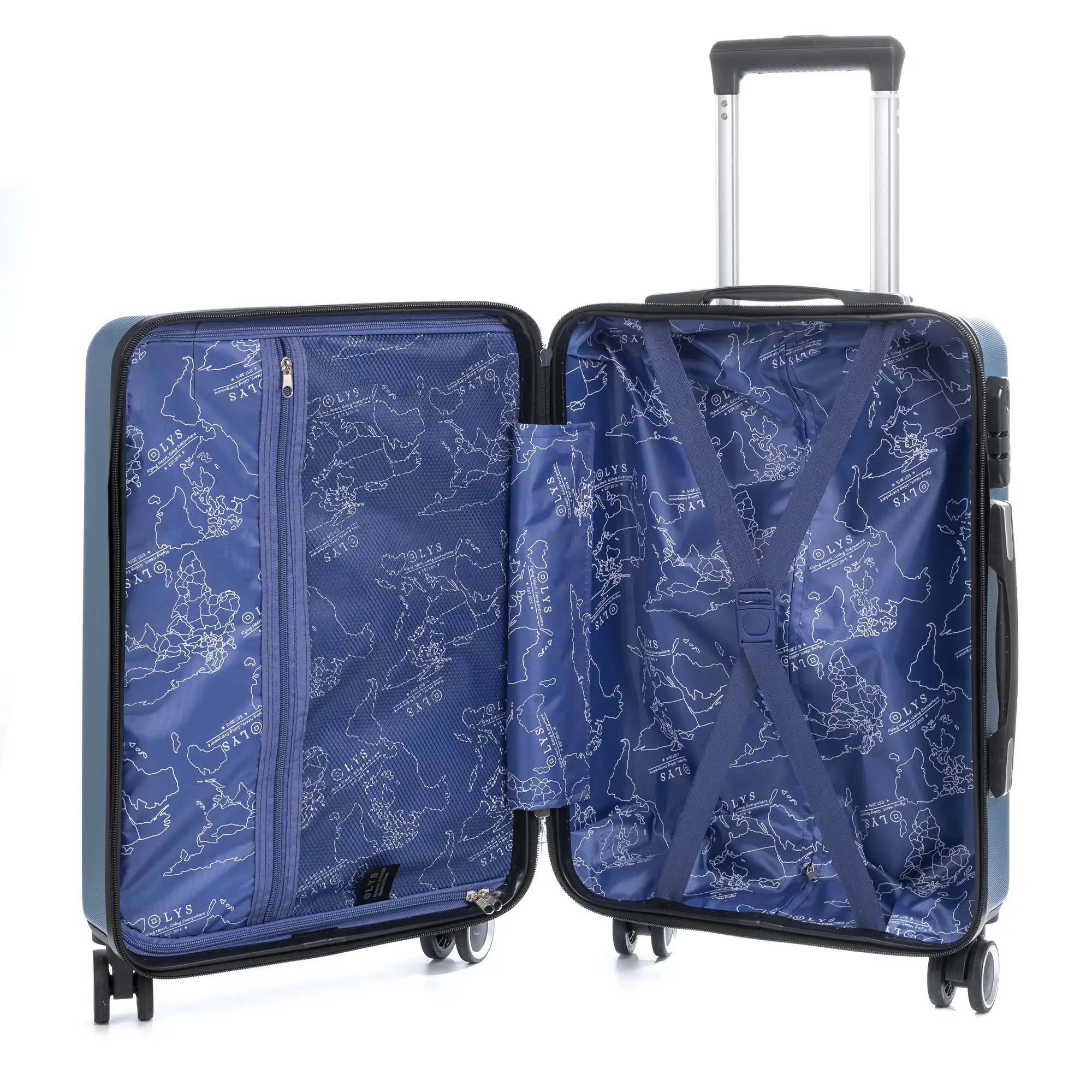 Juego de 3 maletas Trolley en material ligero de ABS de alta resistencia. Cerradura numérica, 4 ruedas dobles giratorias 360°.