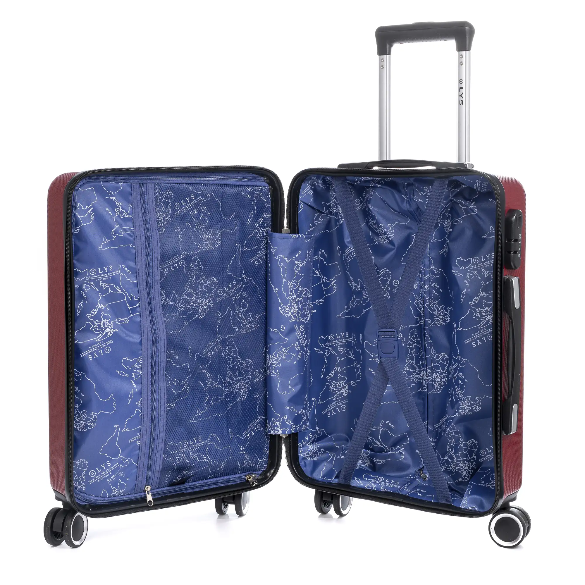 Maleta de cabina Trolley en material ligero de ABS de alta resistencia. Cerradura numérica, 4 ruedas dobles giratorias 360°.54x38x20 cm.