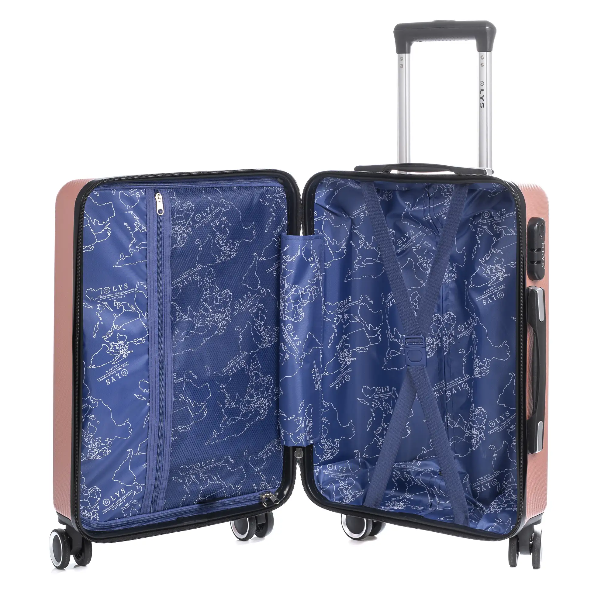 Juego de 3 maletas Trolley en material ligero de ABS de alta resistencia. Cerradura numérica, 4 ruedas dobles giratorias 360°.