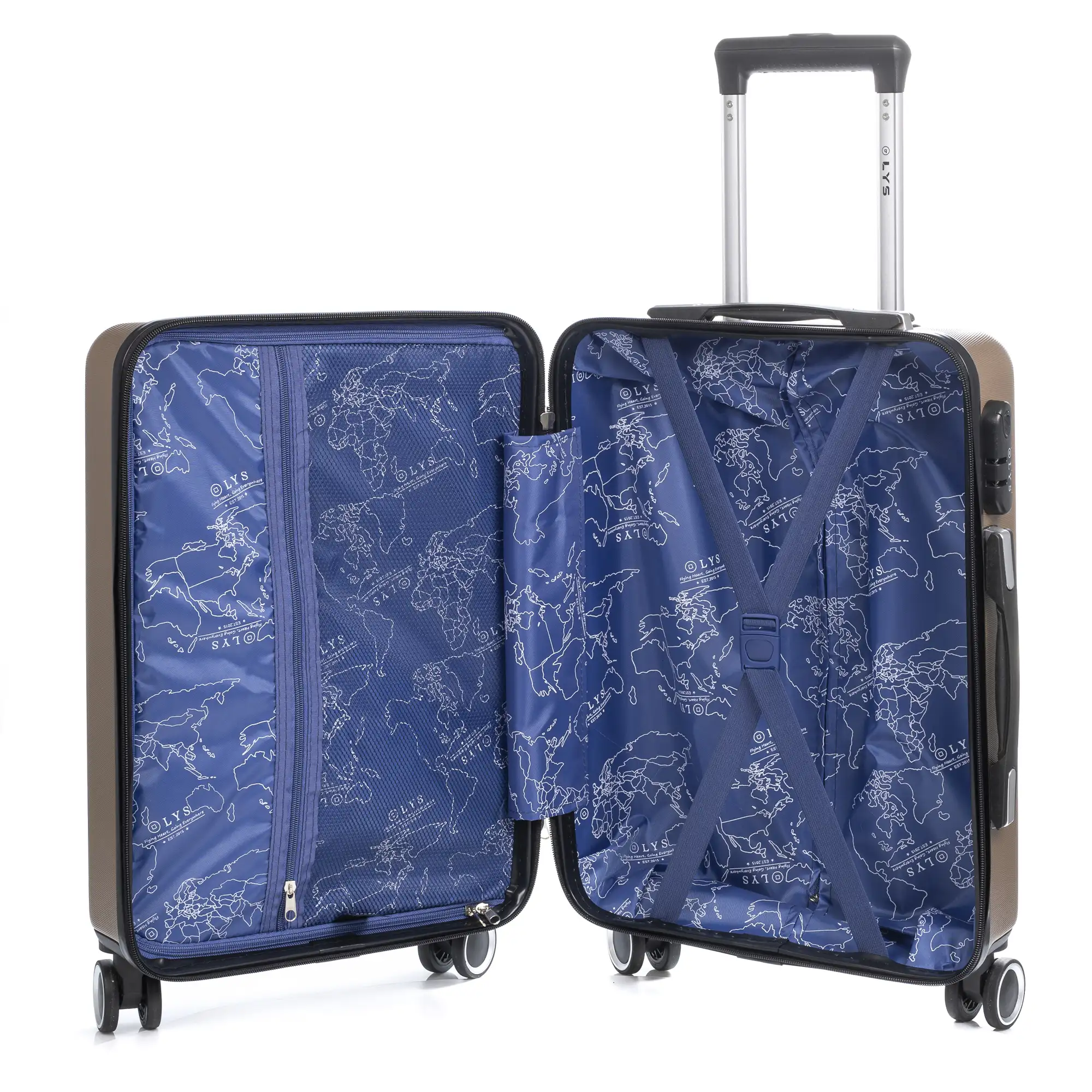 Maleta mediana Trolley en material ligero de ABS de alta resistencia. Cerradura numérica, 4 ruedas dobles giratorias 360°.65x43x26 cm