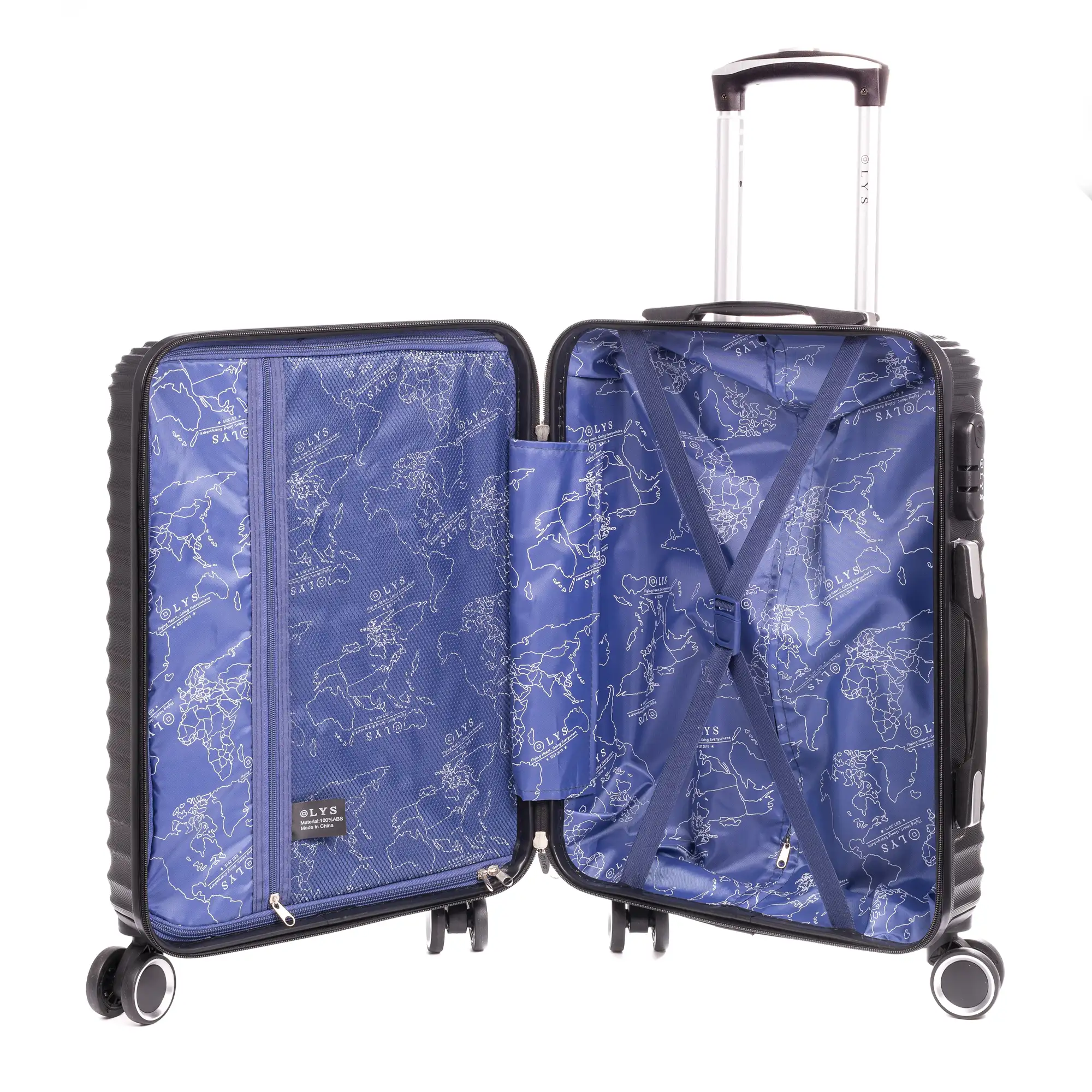 Maleta gran volumen Trolley en material ligero de ABS de alta resistencia. Cerradura numérica, 4 ruedas dobles giratorias 360°. 76x49x29 cm.
