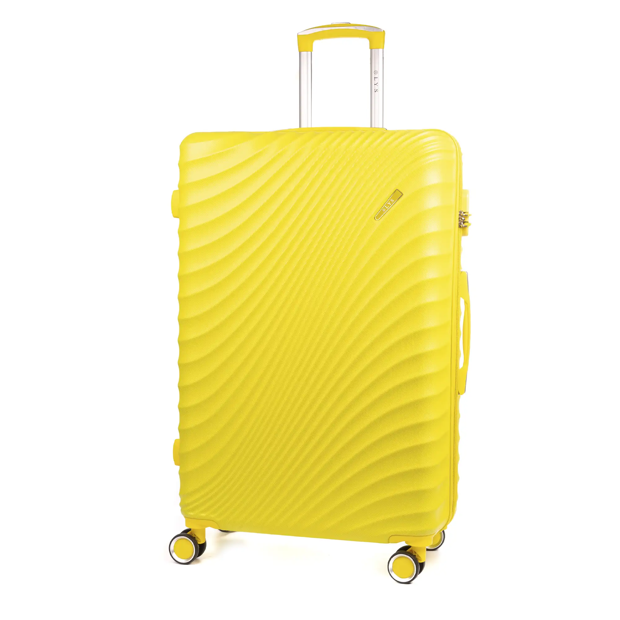 Maleta gran volumen Trolley en material ligero de ABS de alta resistencia. Cerradura numérica, 4 ruedas dobles giratorias 360°. 76x49x29 cm.
