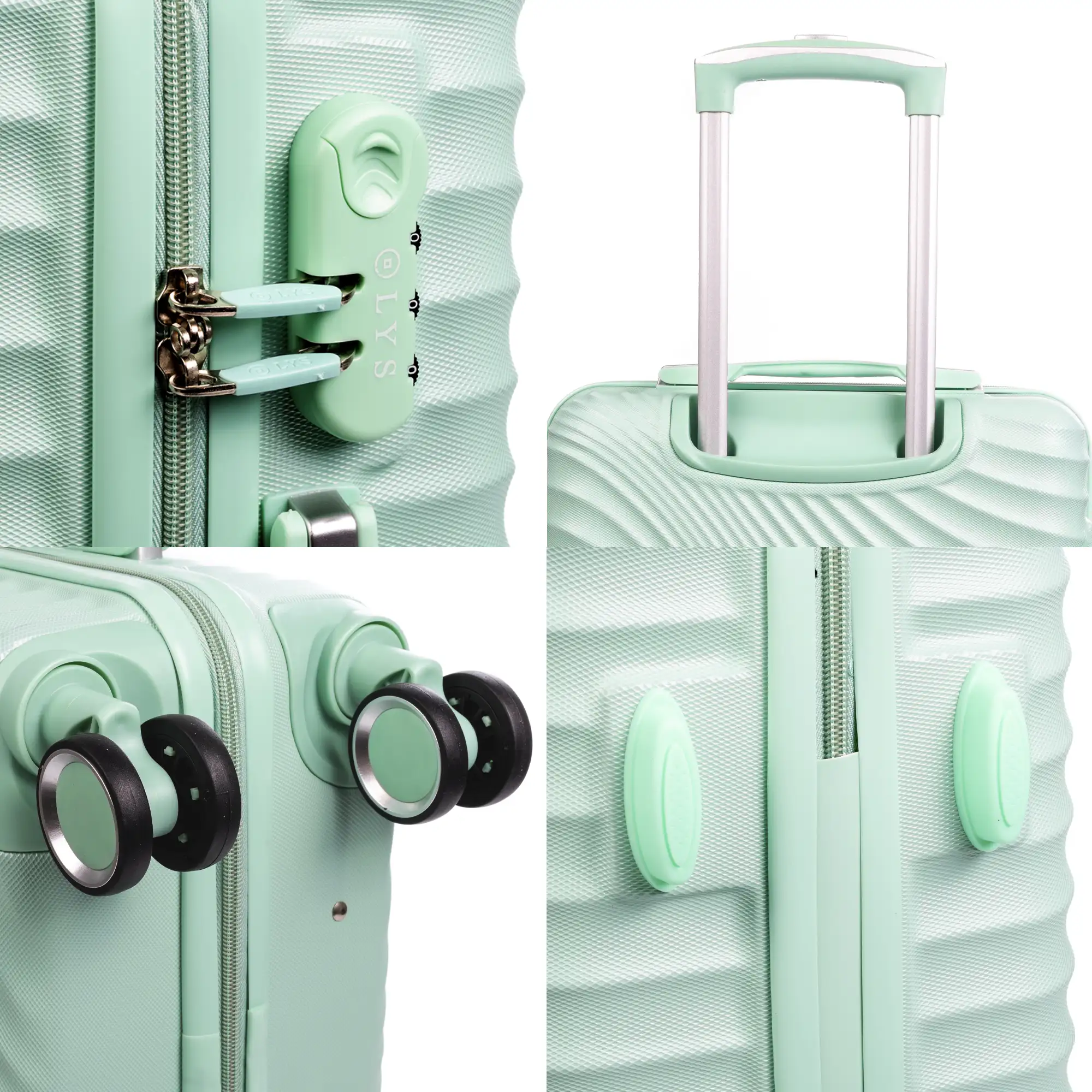 Maleta mediana Trolley en material ligero de ABS de alta resistencia. Cerradura numérica, 4 ruedas dobles giratorias 360°. 66x43x26 cm.