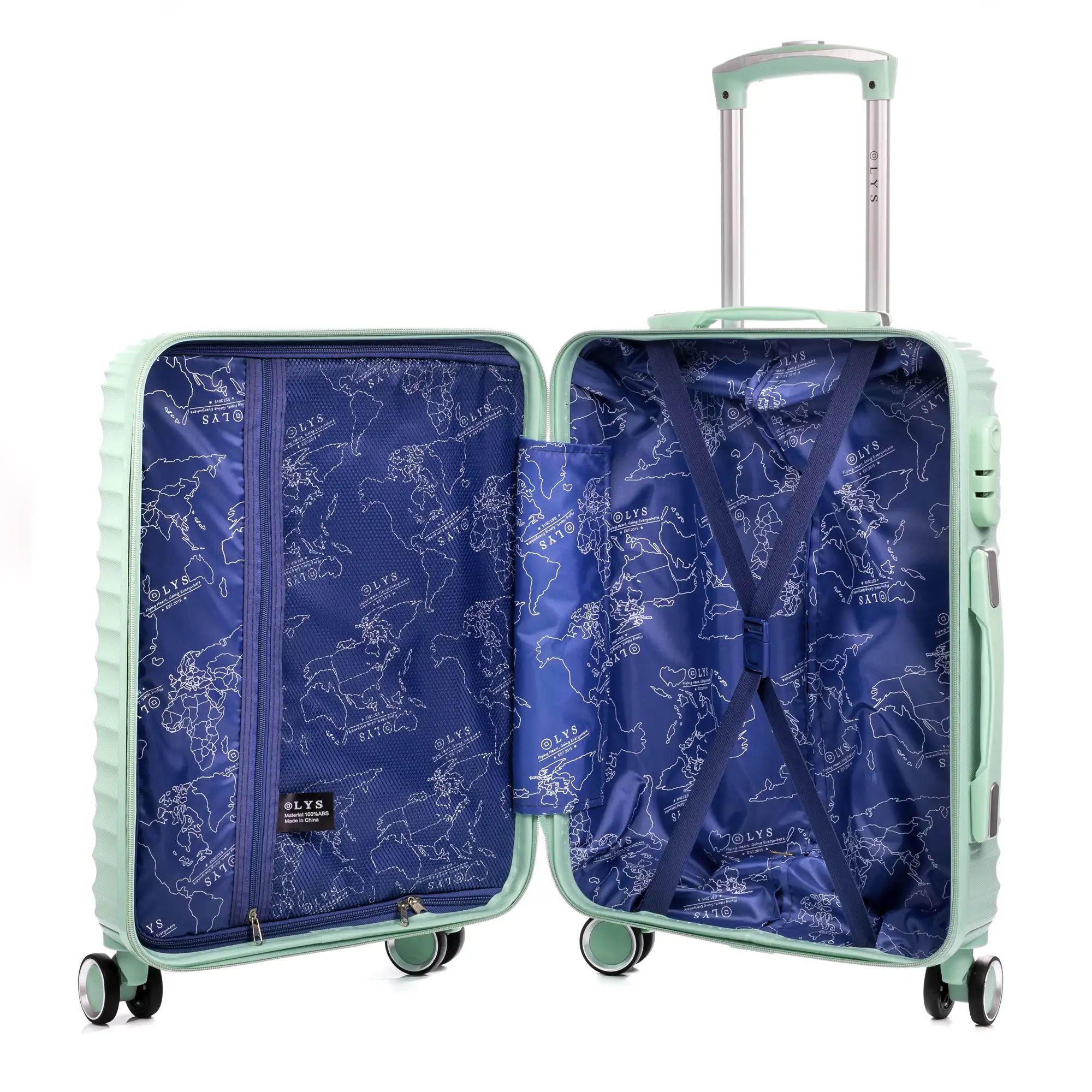 Maleta mediana Trolley en material ligero de ABS de alta resistencia. Cerradura numérica, 4 ruedas dobles giratorias 360°. 66x43x26 cm.