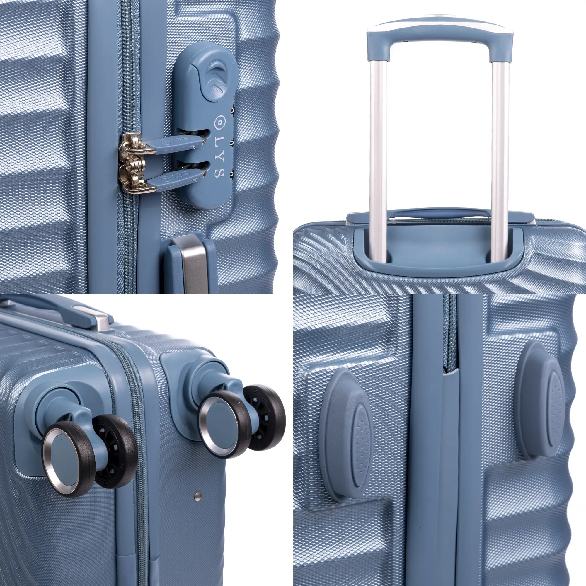 Maleta mediana Trolley en material ligero de ABS de alta resistencia. Cerradura numérica, 4 ruedas dobles giratorias 360°. 66x43x26 cm.