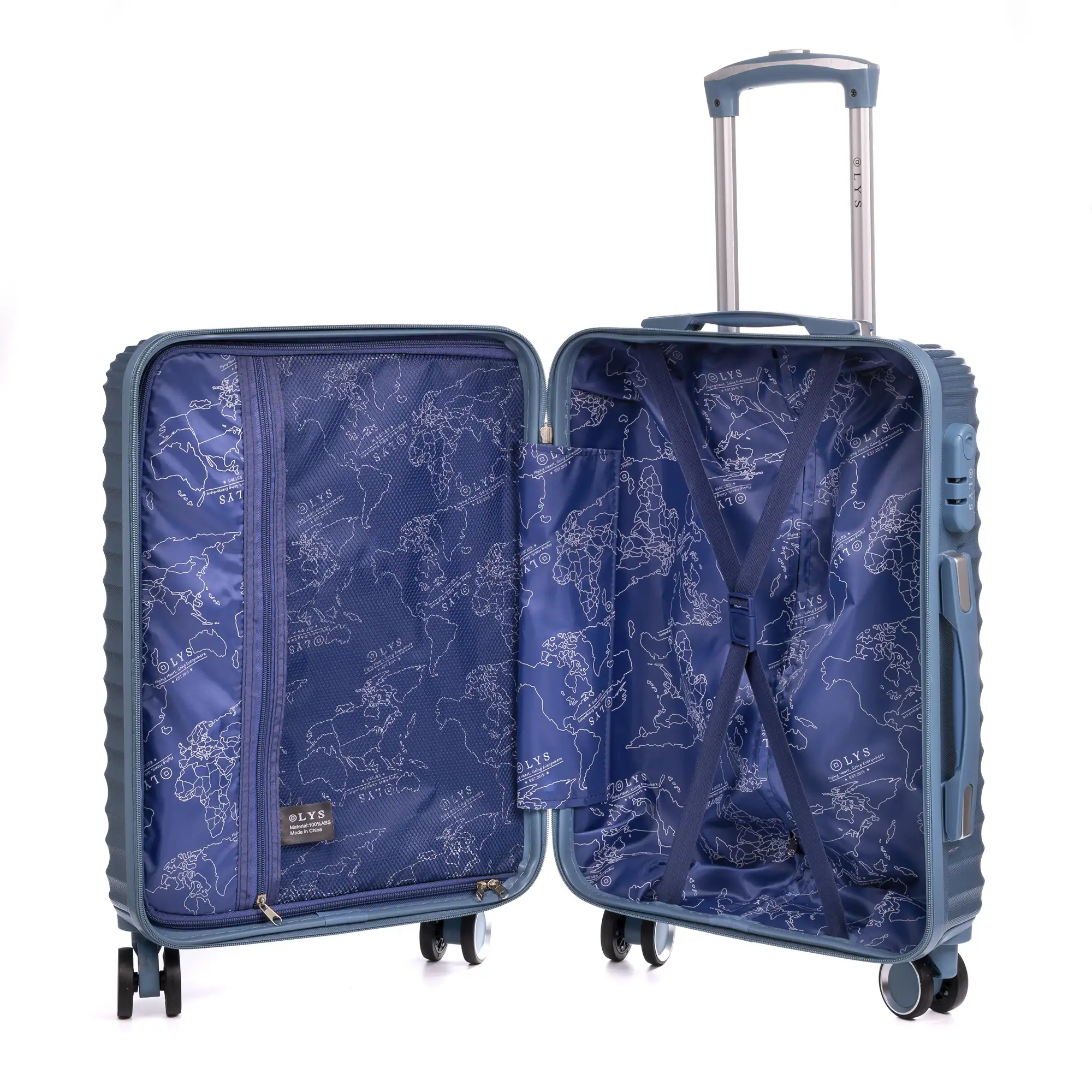 Maleta mediana Trolley en material ligero de ABS de alta resistencia. Cerradura numérica, 4 ruedas dobles giratorias 360°. 66x43x26 cm.
