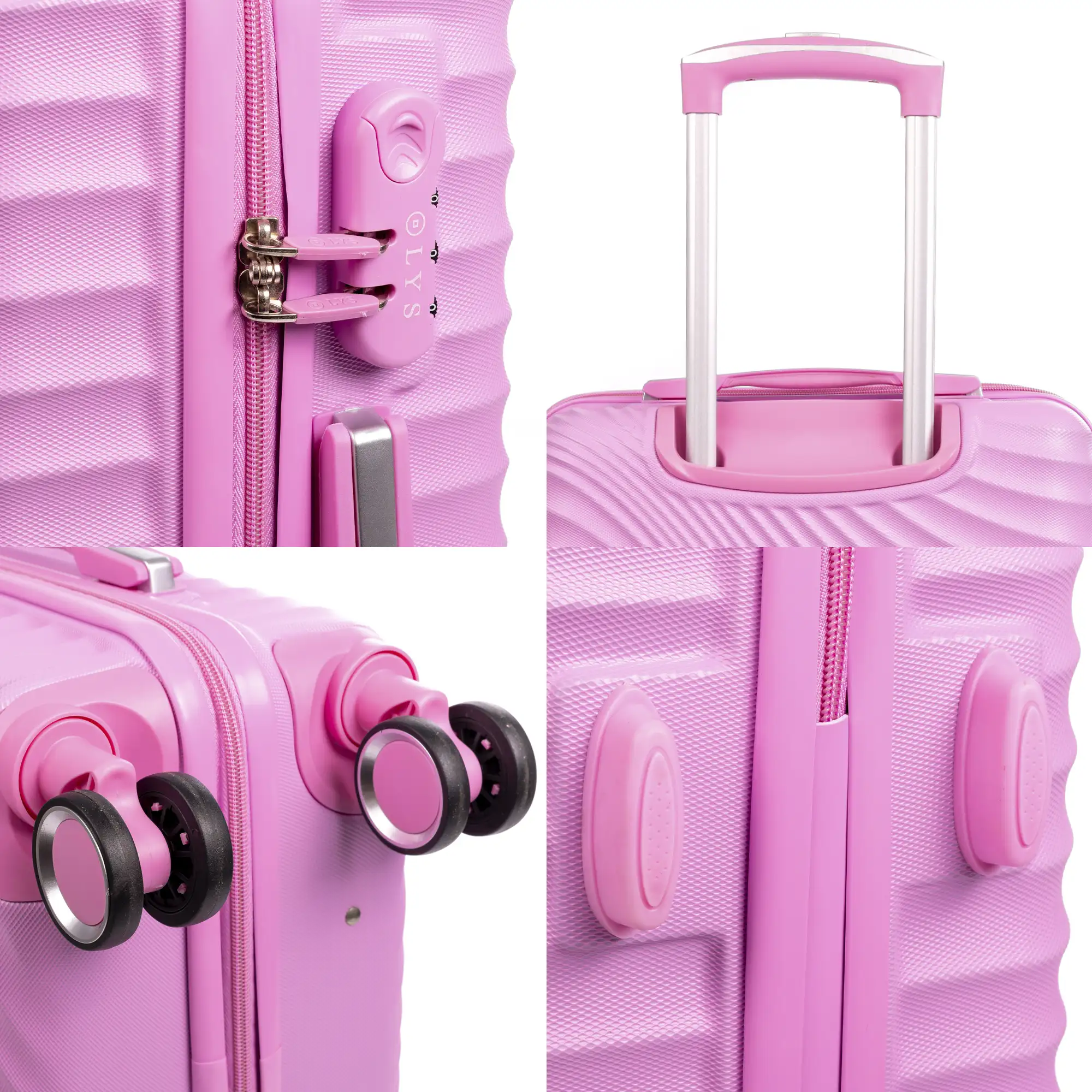 Maleta mediana Trolley en material ligero de ABS de alta resistencia. Cerradura numérica, 4 ruedas dobles giratorias 360°. 66x43x26 cm.