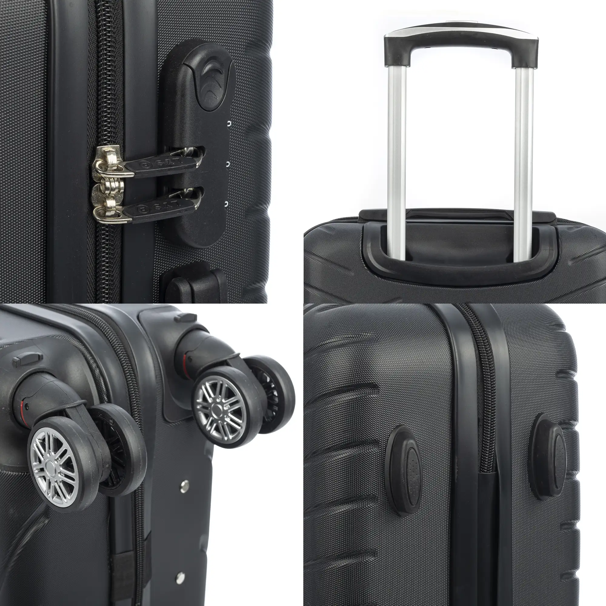 Maleta de cabina Trolley en material ligero de ABS de alta resistencia. Cerradura numérica, 4 ruedas dobles extraíbles y giratorias 360°. 55x38x20 cm.