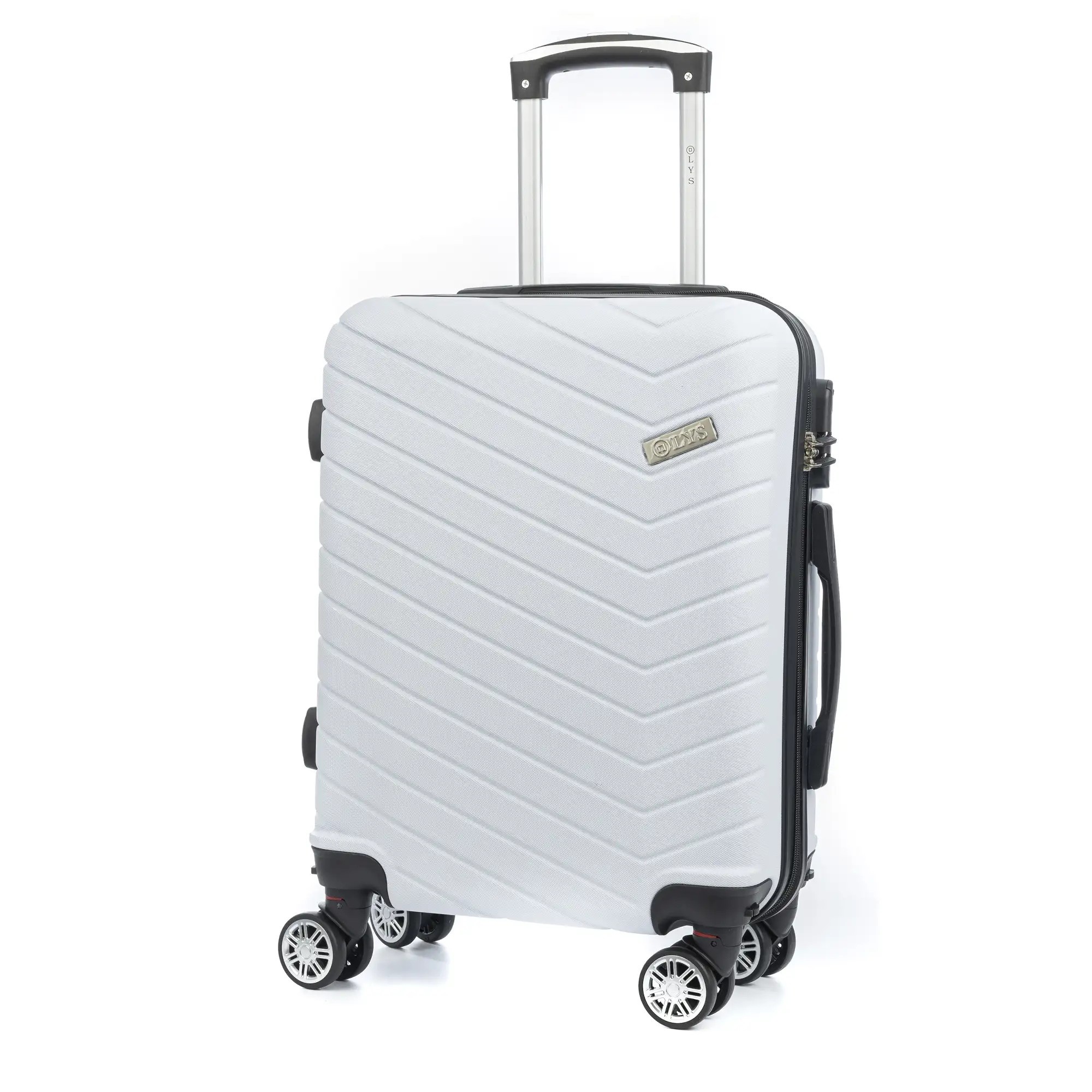 Maleta de cabina Trolley en material ligero de ABS de alta resistencia. Cerradura numérica, 4 ruedas dobles extraíbles y giratorias 360°. 55x38x20 cm.