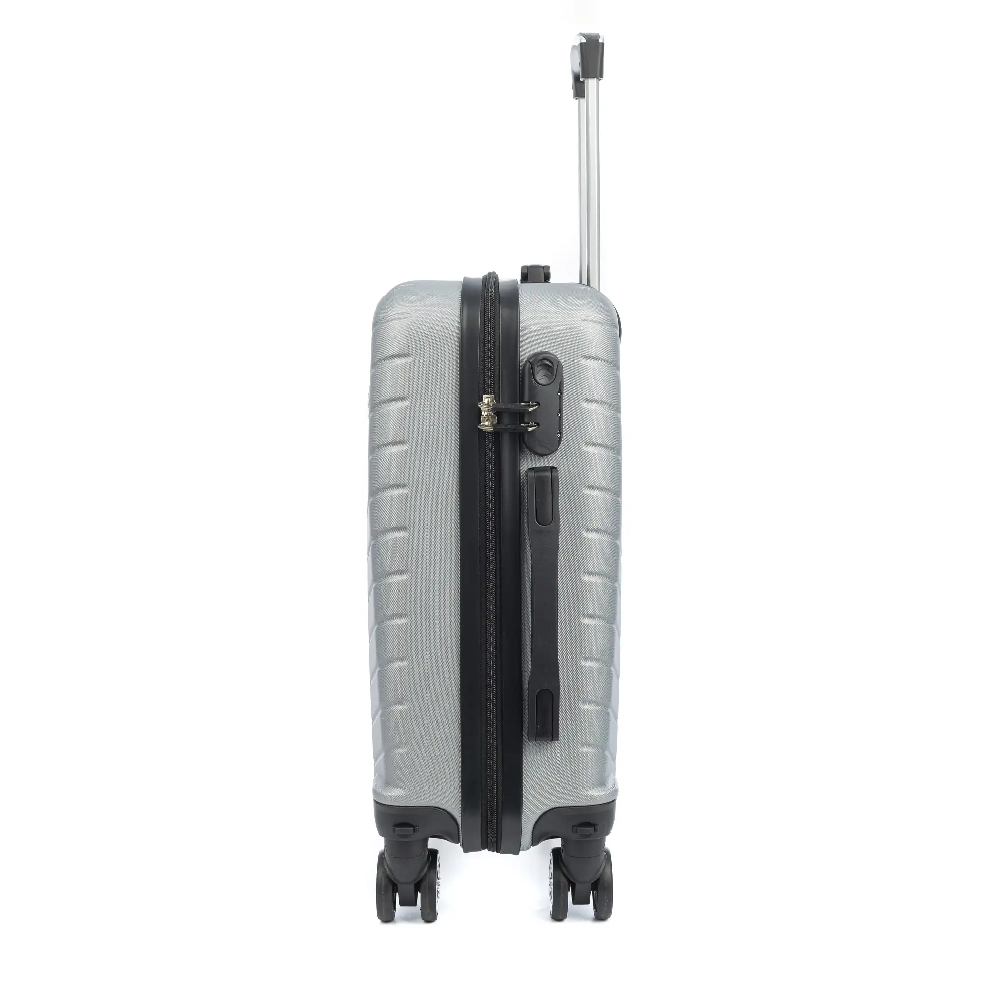 Maleta de cabina Trolley en material ligero de ABS de alta resistencia. Cerradura numérica, 4 ruedas dobles extraíbles y giratorias 360°. 55x38x20 cm.