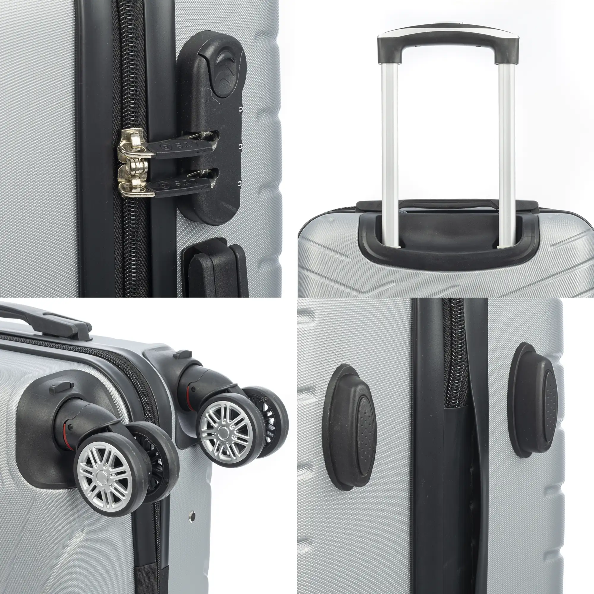 Maleta de cabina Trolley en material ligero de ABS de alta resistencia. Cerradura numérica, 4 ruedas dobles extraíbles y giratorias 360°. 55x38x20 cm.