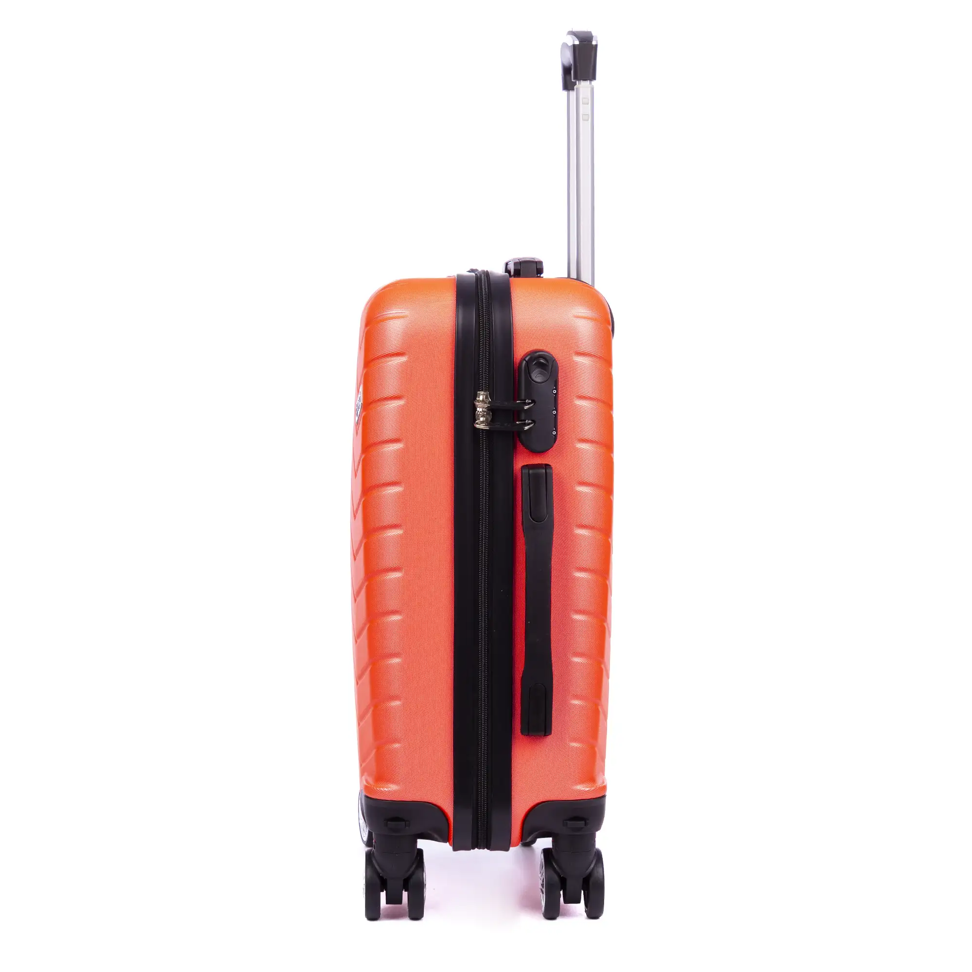 Maleta de cabina Trolley en material ligero de ABS de alta resistencia. Cerradura numérica, 4 ruedas dobles extraíbles y giratorias 360°. 55x38x20 cm.