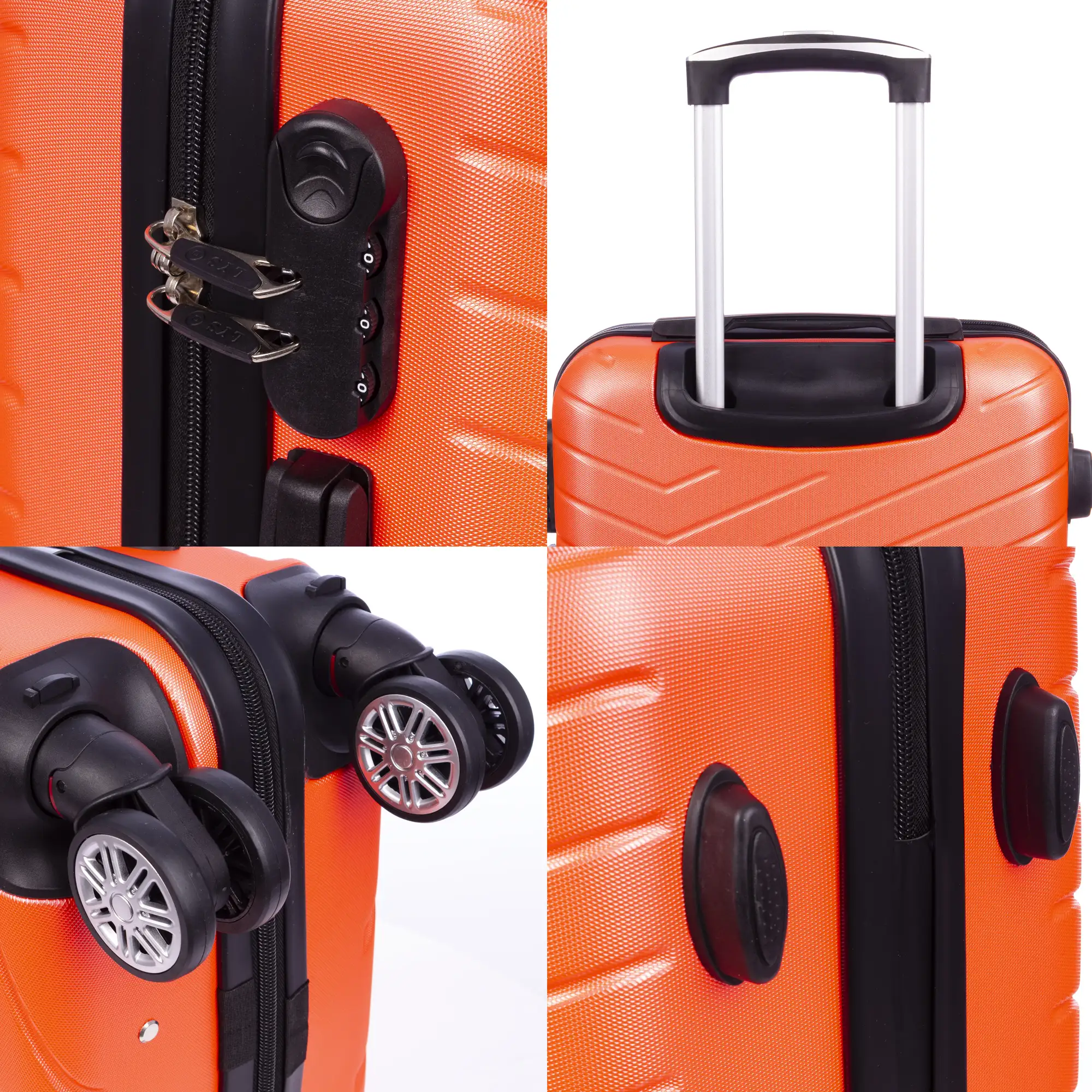 Maleta de cabina Trolley en material ligero de ABS de alta resistencia. Cerradura numérica, 4 ruedas dobles extraíbles y giratorias 360°. 55x38x20 cm.