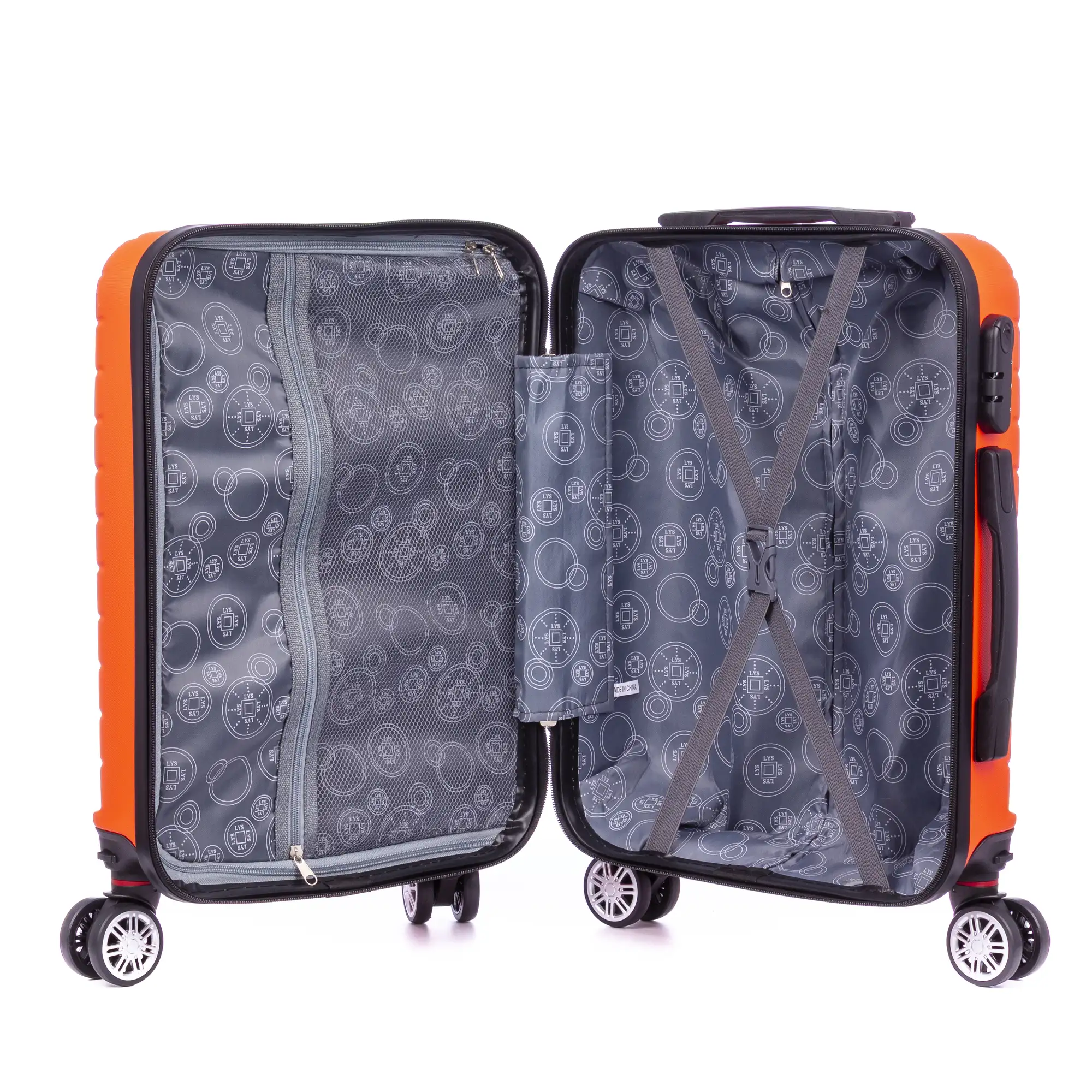 Maleta de cabina Trolley en material ligero de ABS de alta resistencia. Cerradura numérica, 4 ruedas dobles extraíbles y giratorias 360°. 55x38x20 cm.