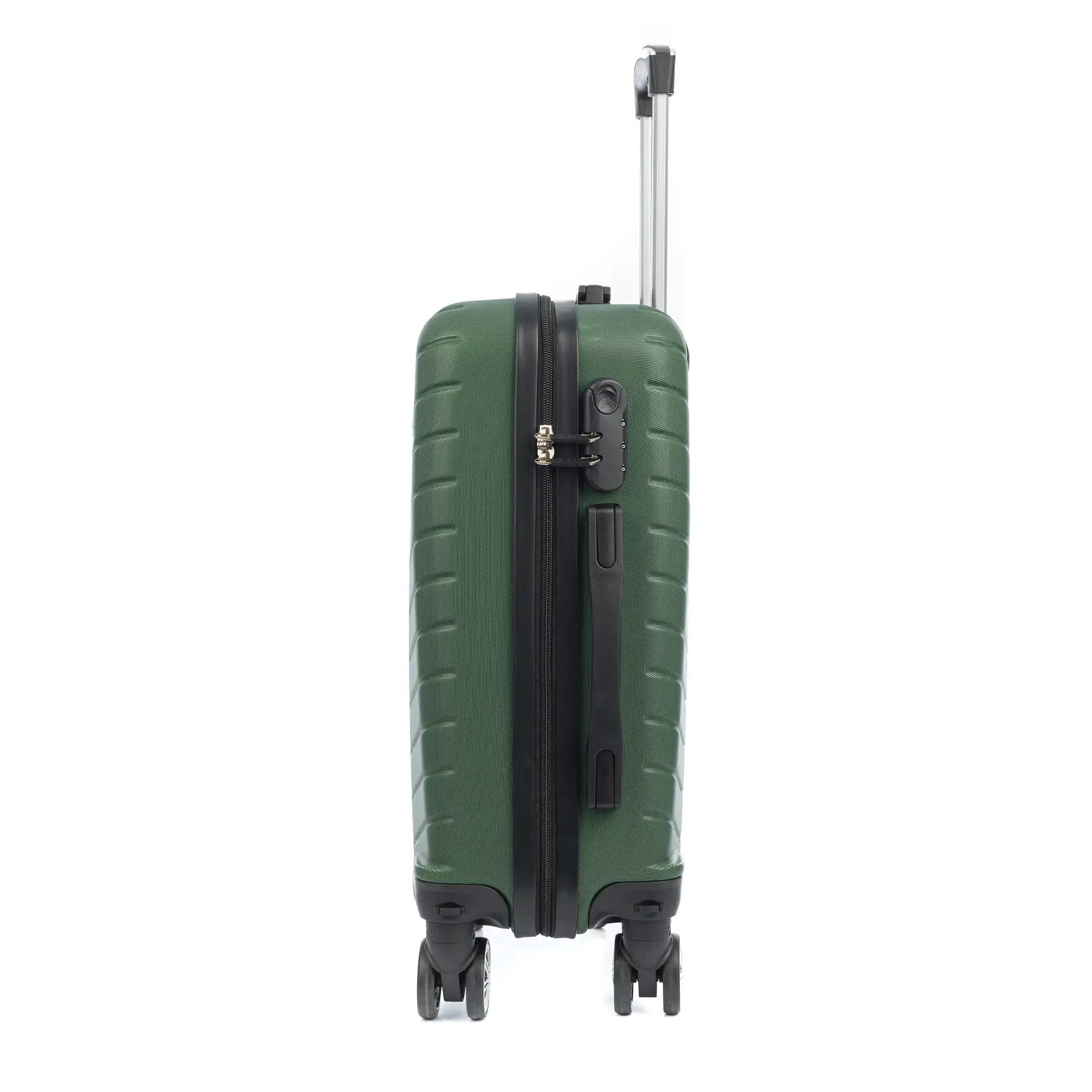 Maleta de cabina Trolley en material ligero de ABS de alta resistencia. Cerradura numérica, 4 ruedas dobles extraíbles y giratorias 360°. 55x38x20 cm.