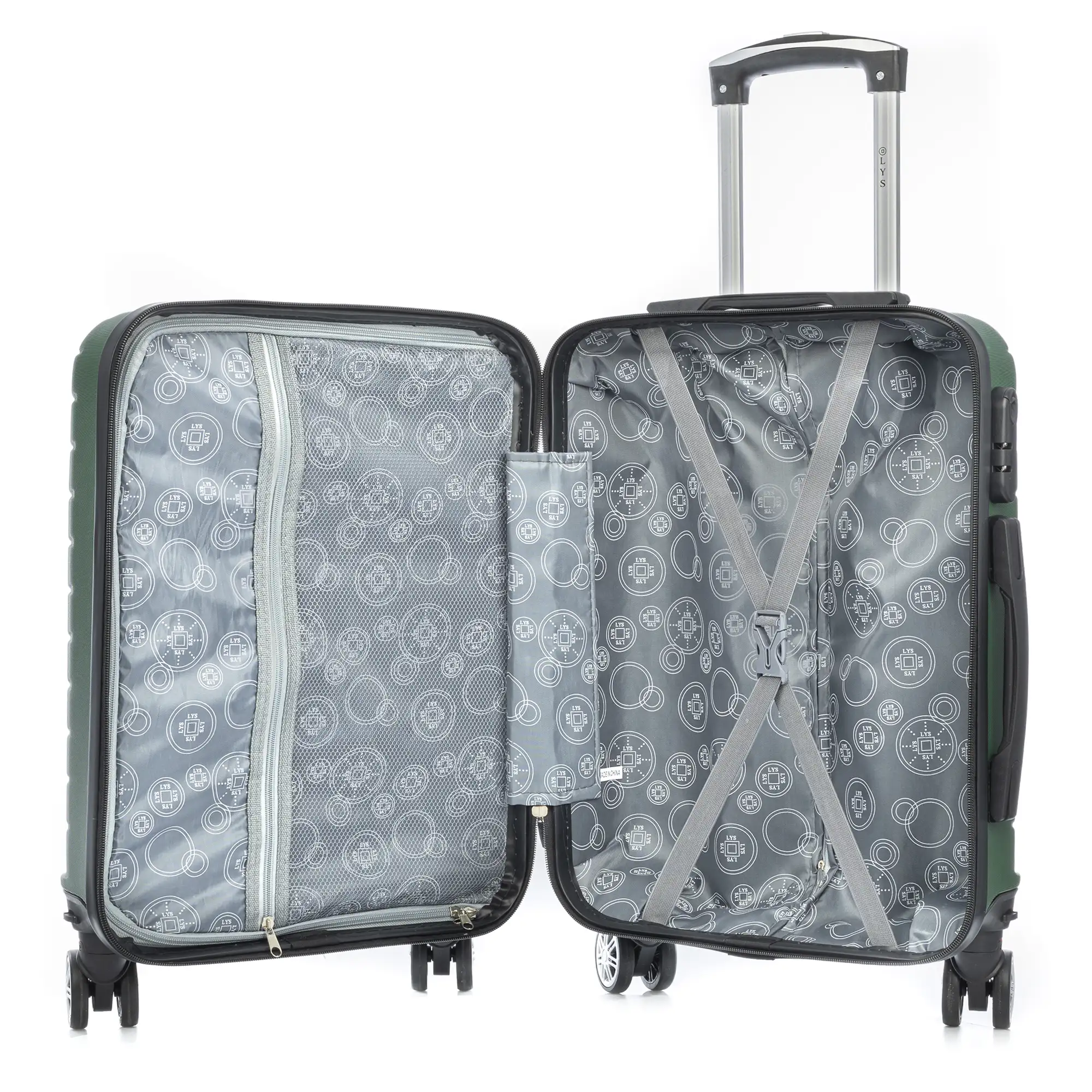 Maleta de cabina Trolley en material ligero de ABS de alta resistencia. Cerradura numérica, 4 ruedas dobles extraíbles y giratorias 360°. 55x38x20 cm.