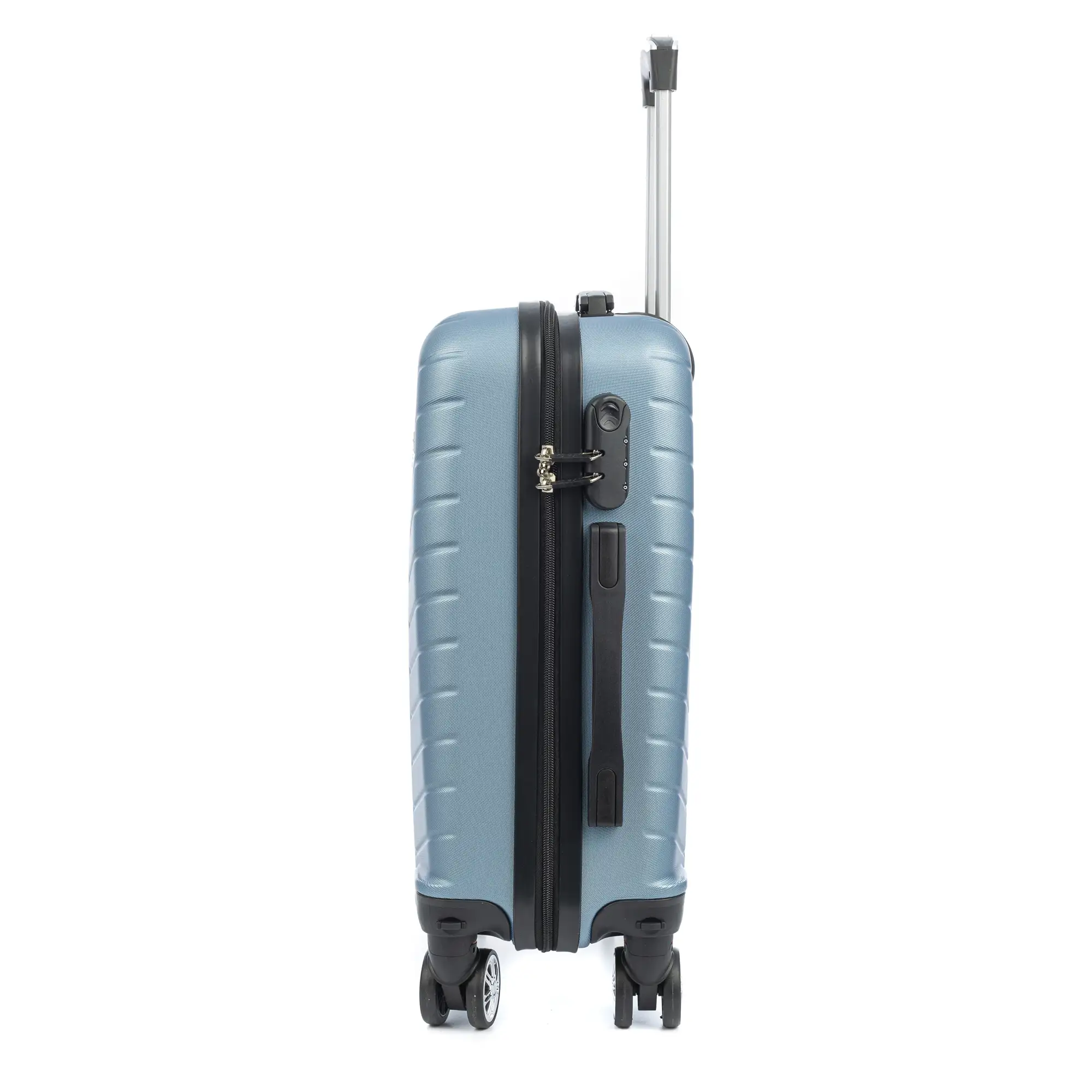 Maleta de cabina Trolley en material ligero de ABS de alta resistencia. Cerradura numérica, 4 ruedas dobles extraíbles y giratorias 360°. 55x38x20 cm.