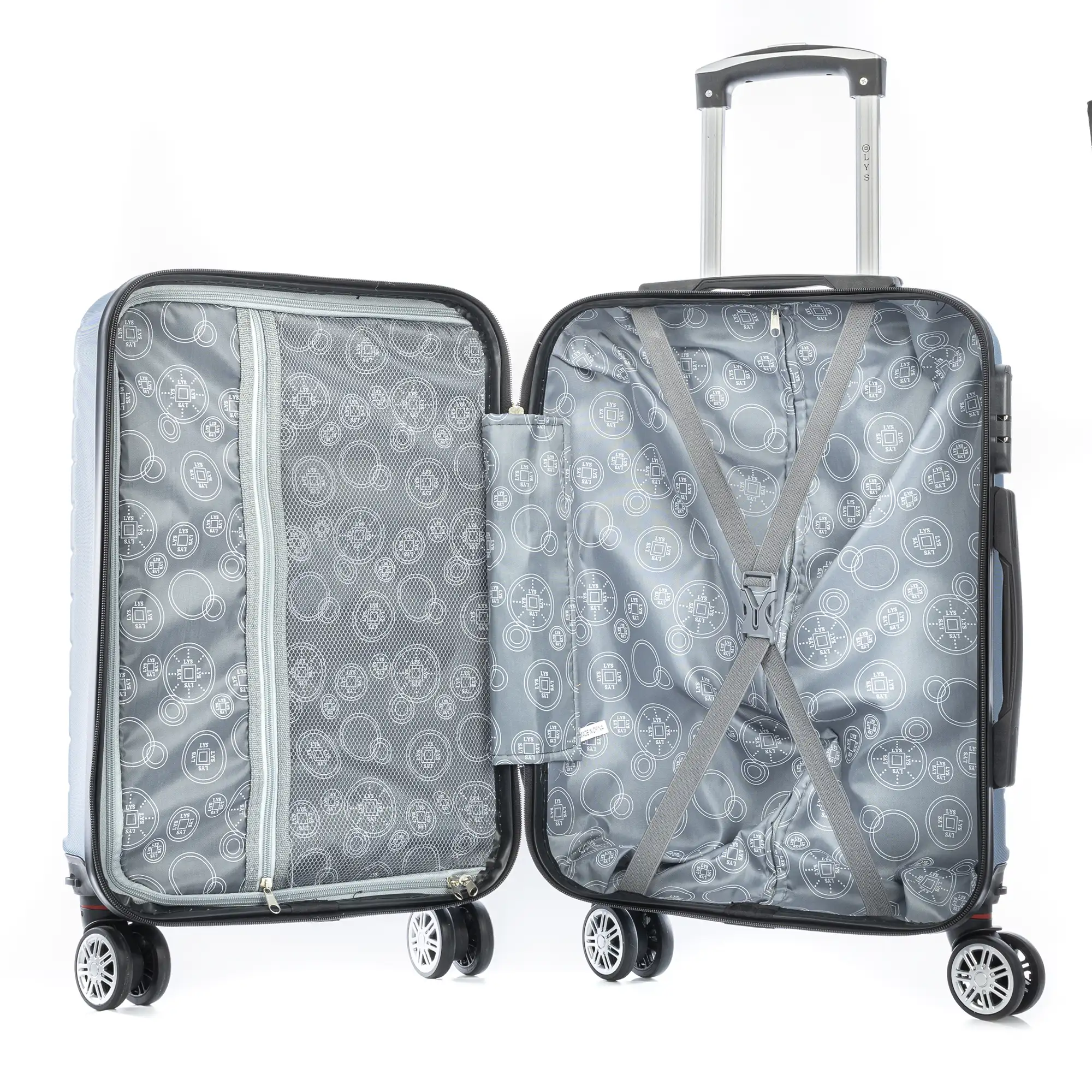 Maleta de cabina Trolley en material ligero de ABS de alta resistencia. Cerradura numérica, 4 ruedas dobles extraíbles y giratorias 360°. 55x38x20 cm.