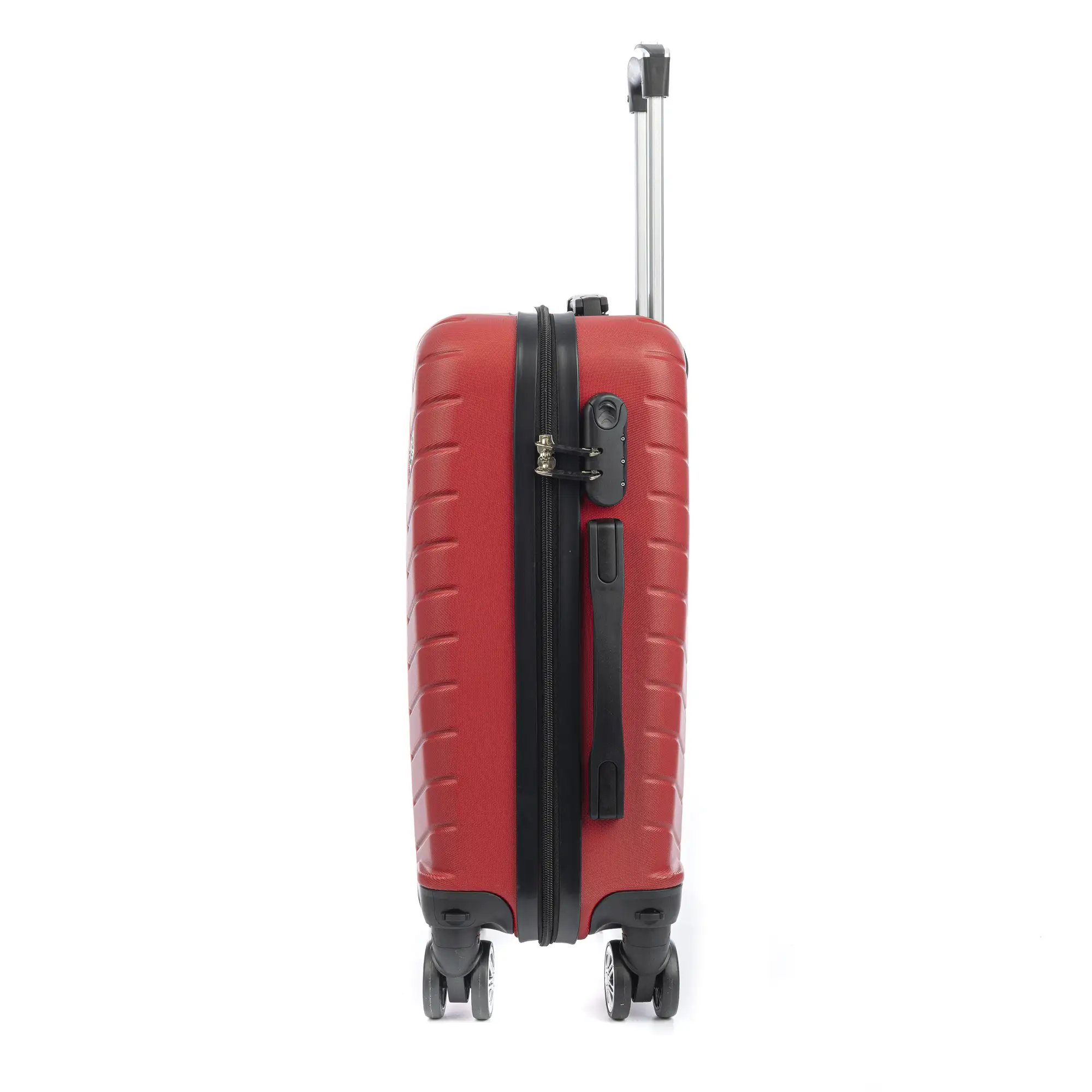 Maleta de cabina Trolley en material ligero de ABS de alta resistencia. Cerradura numérica, 4 ruedas dobles extraíbles y giratorias 360°. 55x38x20 cm.
