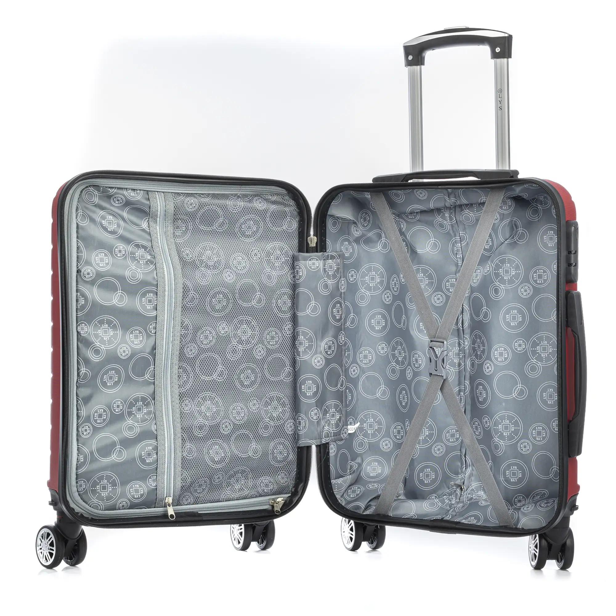 Maleta de cabina Trolley en material ligero de ABS de alta resistencia. Cerradura numérica, 4 ruedas dobles extraíbles y giratorias 360°. 55x38x20 cm.