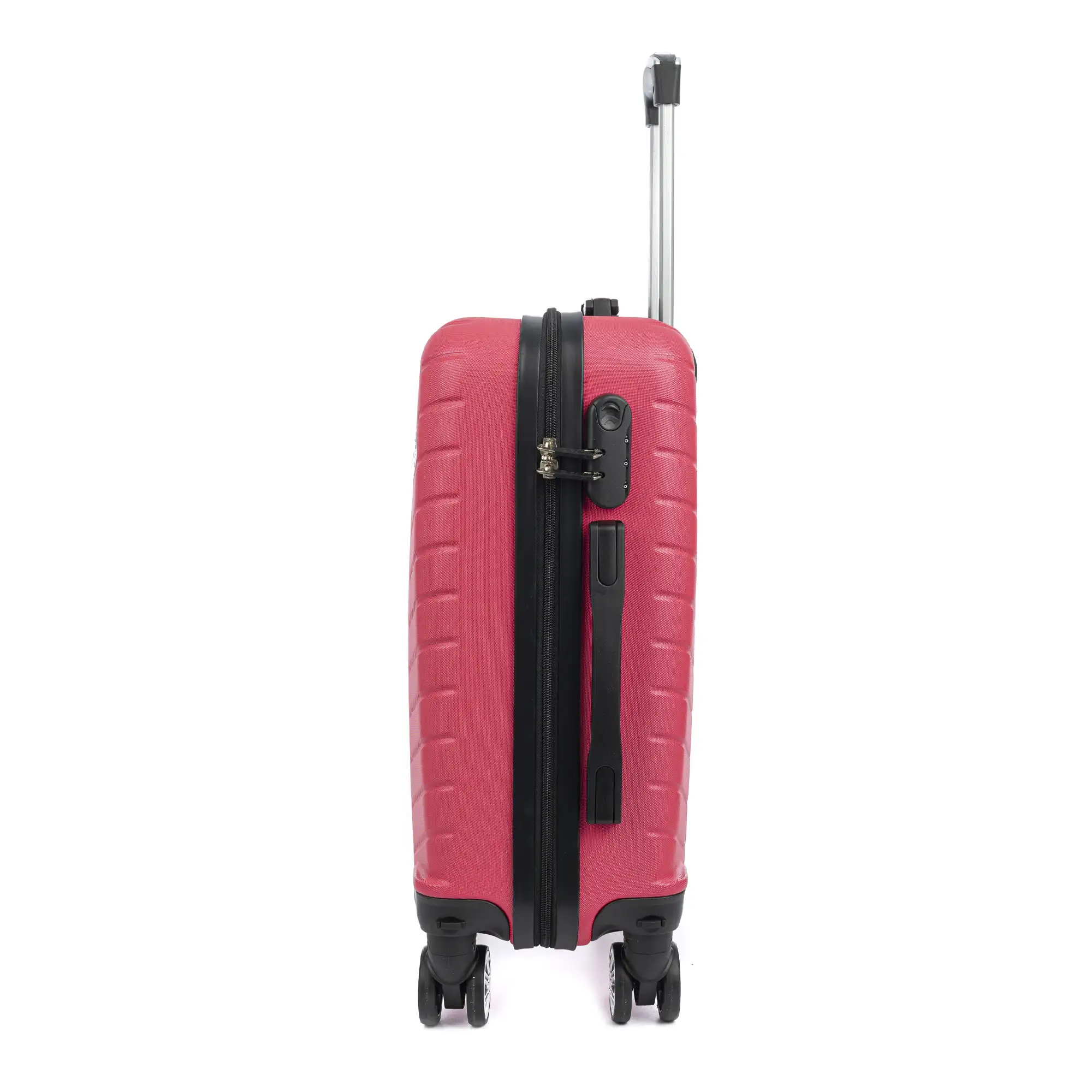 Maleta de cabina Trolley en material ligero de ABS de alta resistencia. Cerradura numérica, 4 ruedas dobles extraíbles y giratorias 360°. 55x38x20 cm.