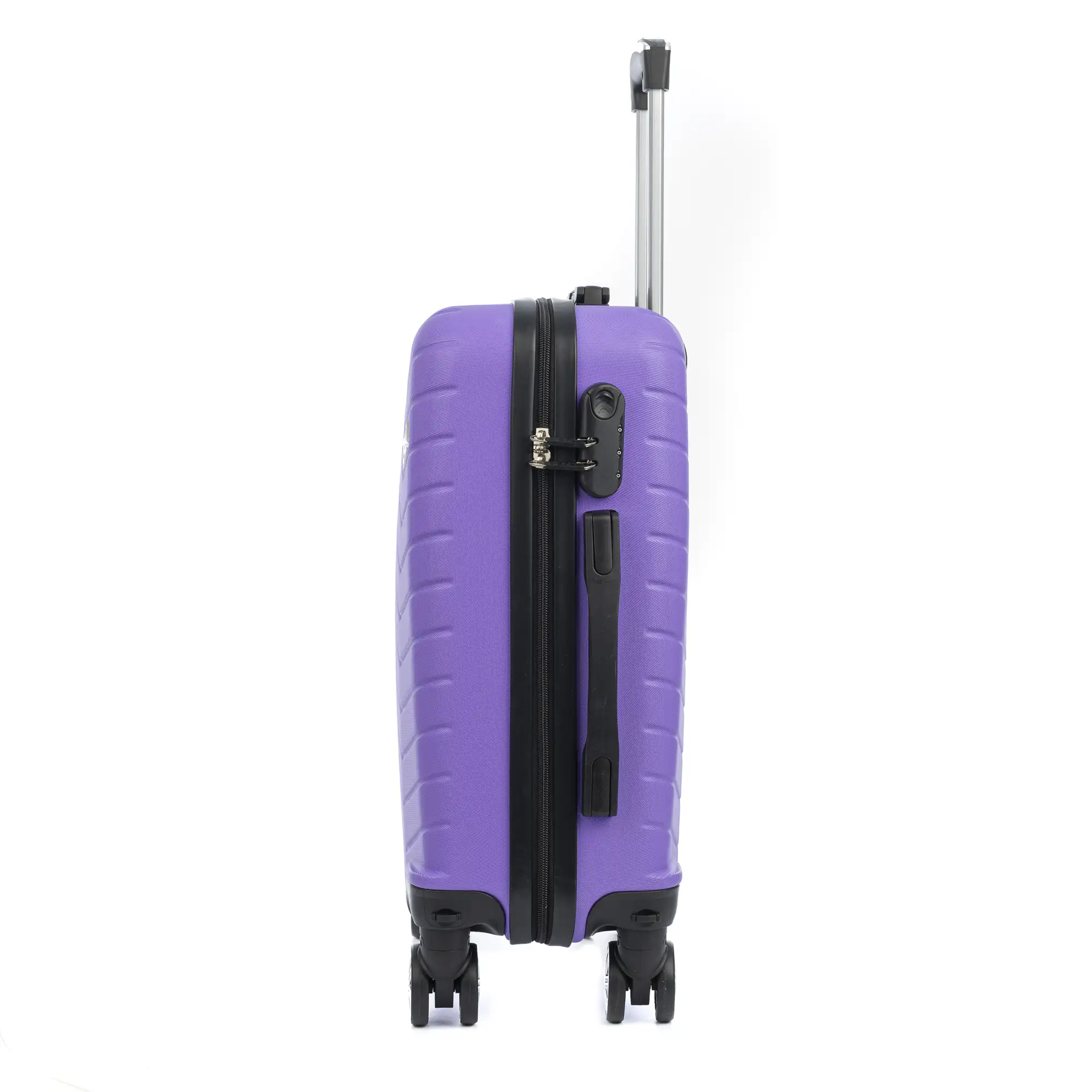 Maleta de cabina Trolley en material ligero de ABS de alta resistencia. Cerradura numérica, 4 ruedas dobles extraíbles y giratorias 360°. 55x38x20 cm.