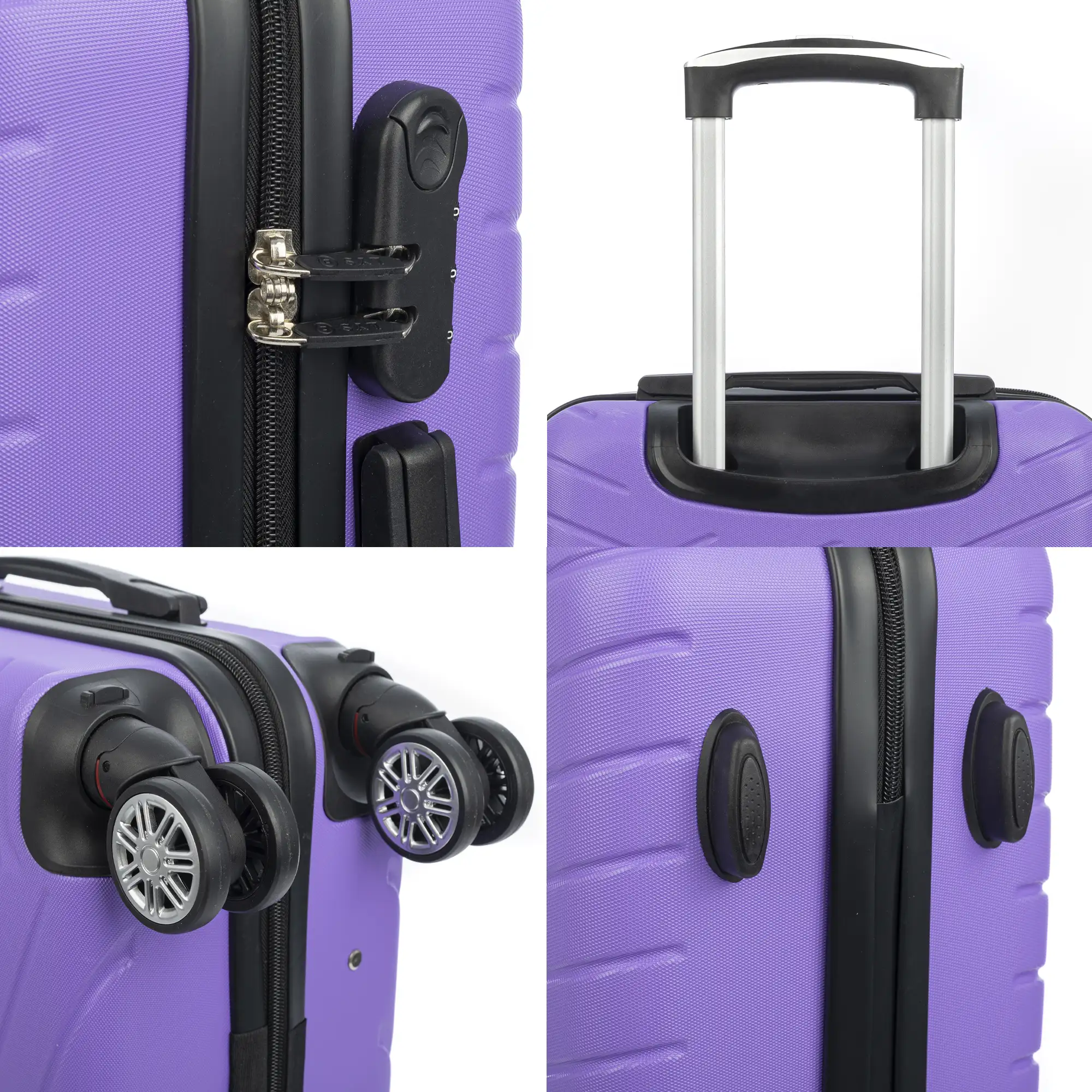 Maleta de cabina Trolley en material ligero de ABS de alta resistencia. Cerradura numérica, 4 ruedas dobles extraíbles y giratorias 360°. 55x38x20 cm.
