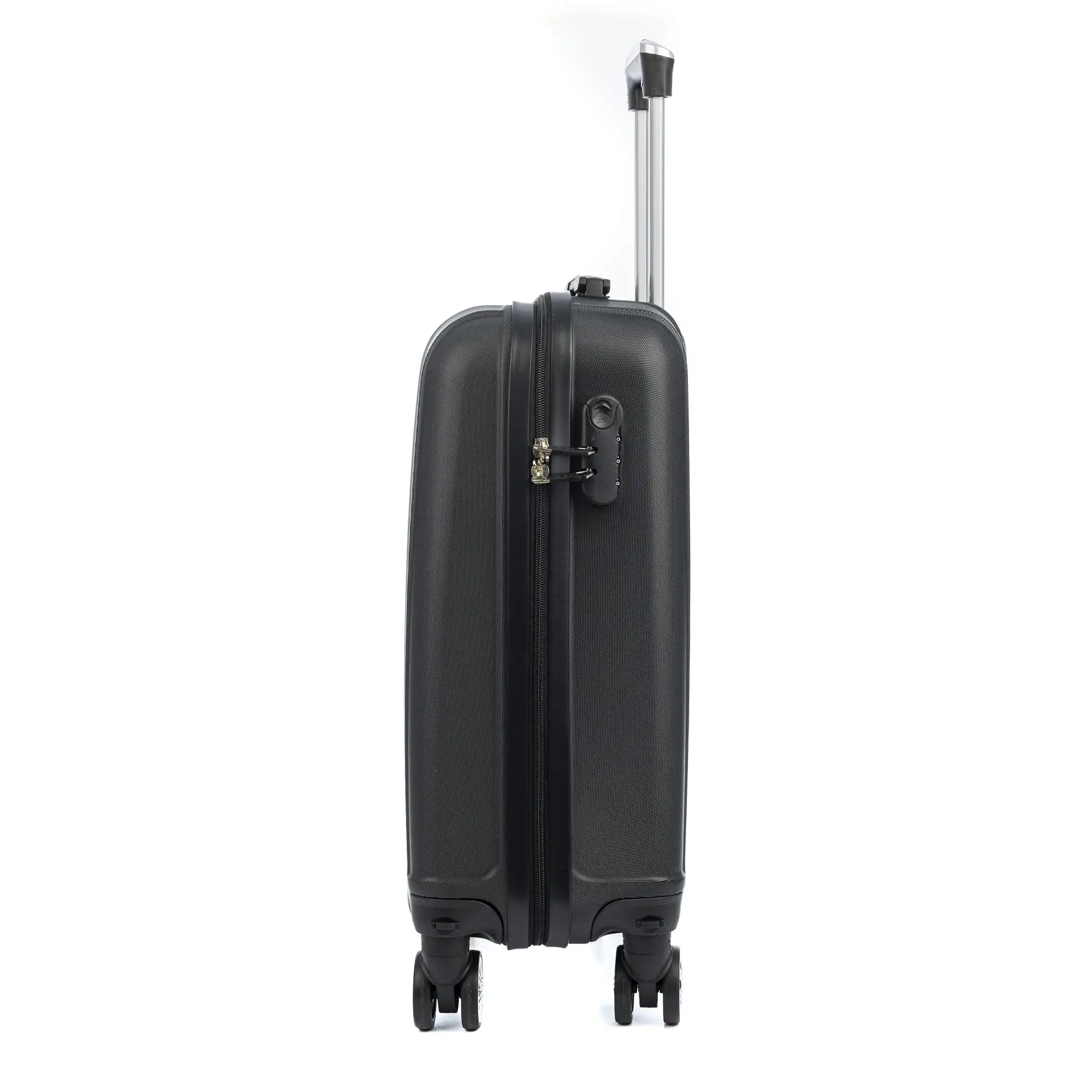 Maleta de cabina Trolley en material ligero de ABS de alta resistencia. Cerradura numérica, 4 ruedas dobles extraíbles y giratorias 360°. 57x38x20 cm.