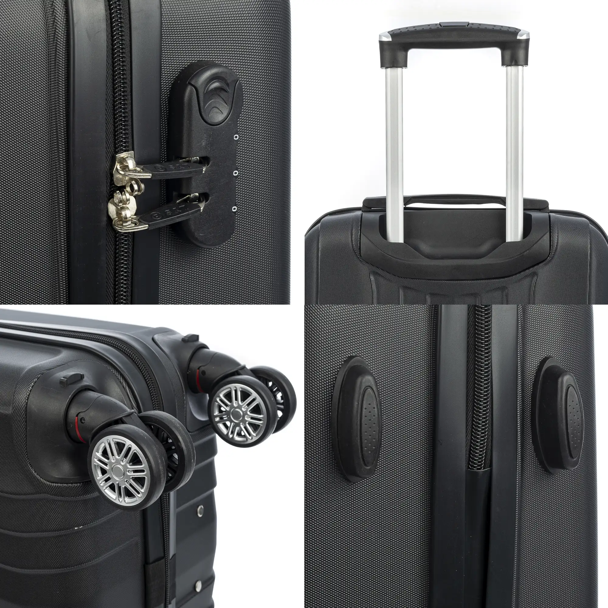 Maleta de cabina Trolley en material ligero de ABS de alta resistencia. Cerradura numérica, 4 ruedas dobles extraíbles y giratorias 360°. 57x38x20 cm.