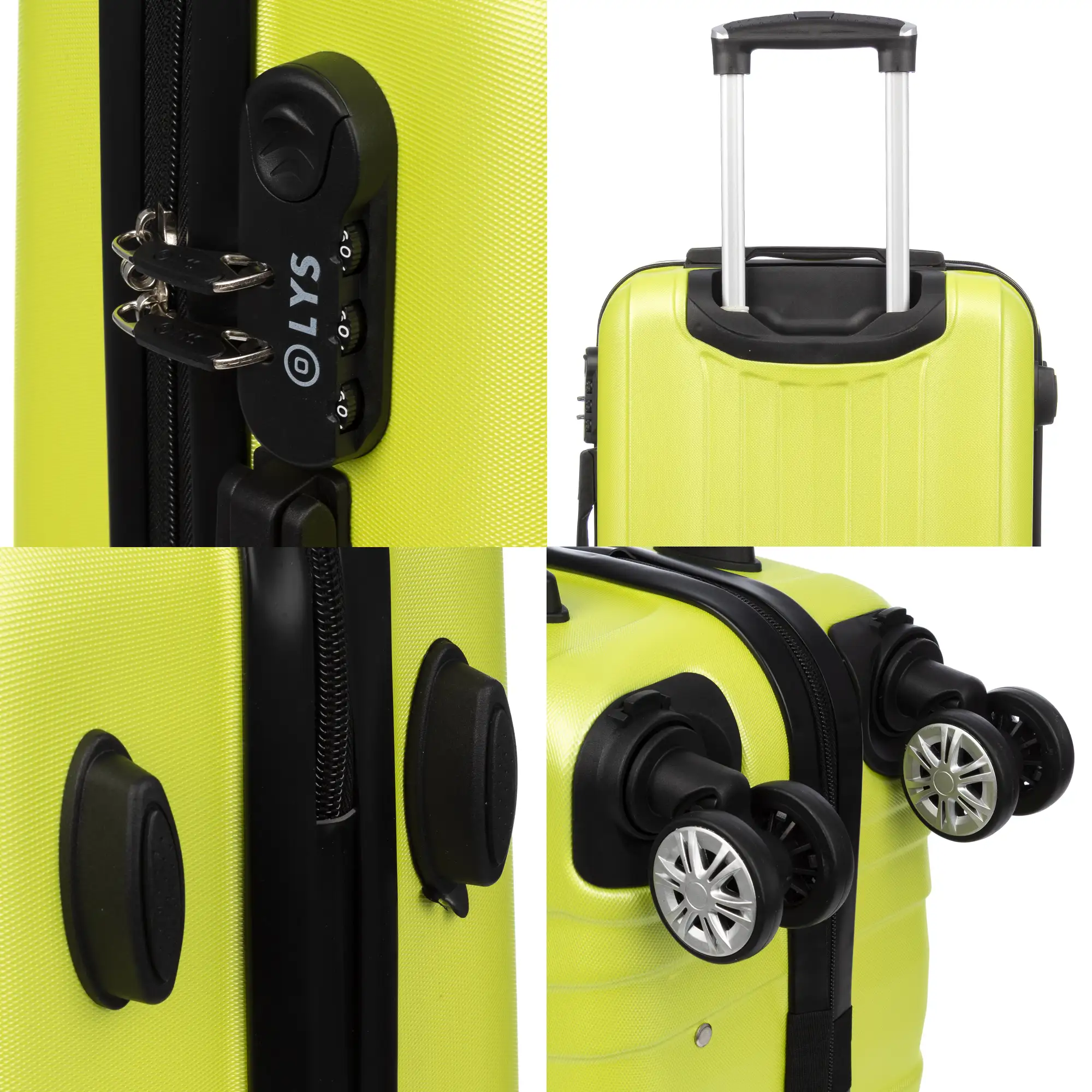 Maleta de cabina Trolley en material ligero de ABS de alta resistencia. Cerradura numérica, 4 ruedas dobles extraíbles y giratorias 360°. 57x38x20 cm