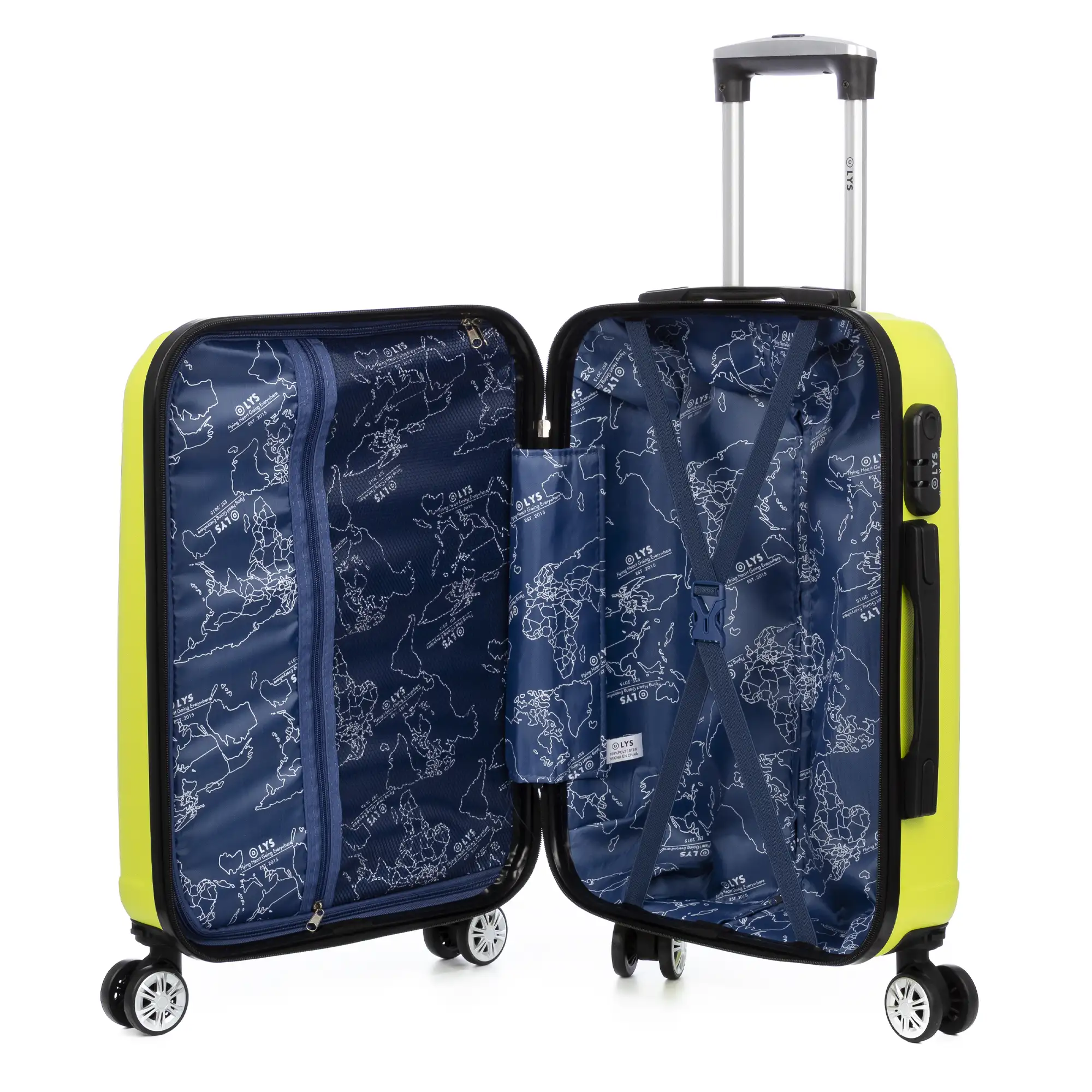 Maleta de cabina Trolley en material ligero de ABS de alta resistencia. Cerradura numérica, 4 ruedas dobles extraíbles y giratorias 360°. 57x38x20 cm