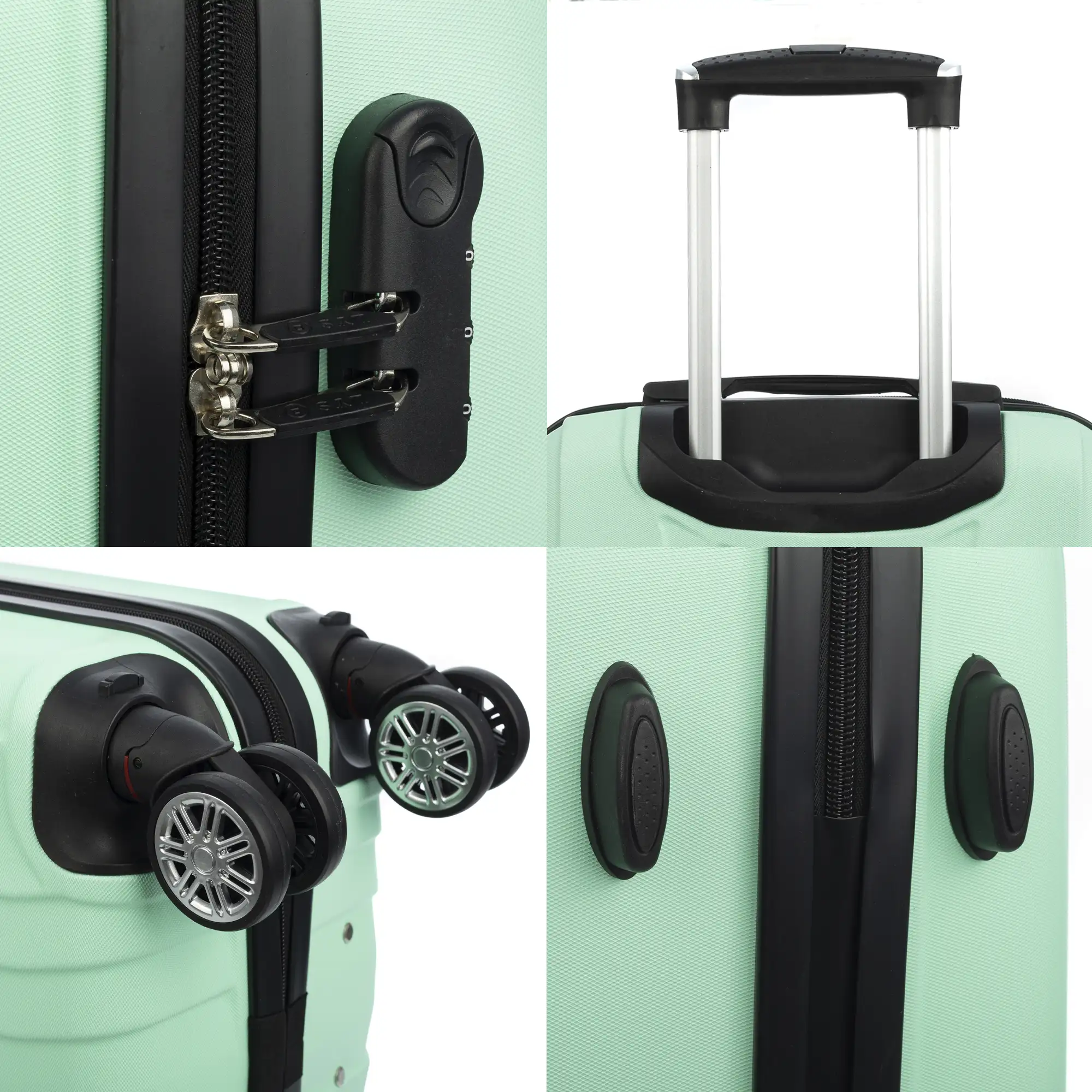 Maleta de cabina Trolley en material ligero de ABS de alta resistencia. Cerradura numérica, 4 ruedas dobles extraíbles y giratorias 360°. 57x38x20 cm.