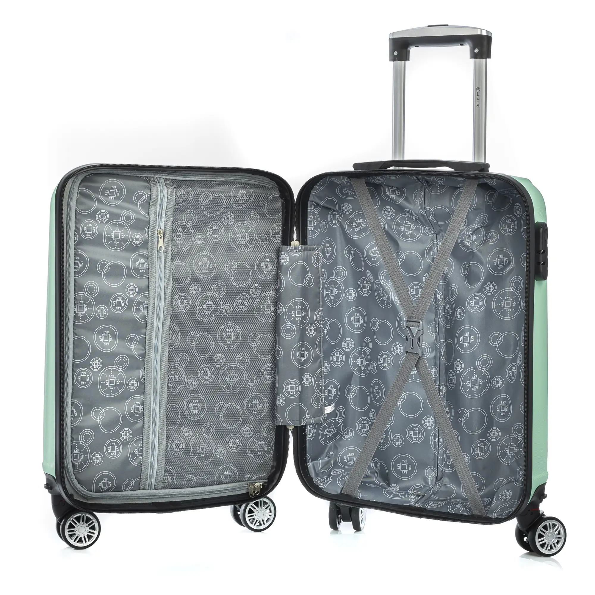 Maleta de cabina Trolley en material ligero de ABS de alta resistencia. Cerradura numérica, 4 ruedas dobles extraíbles y giratorias 360°. 57x38x20 cm.