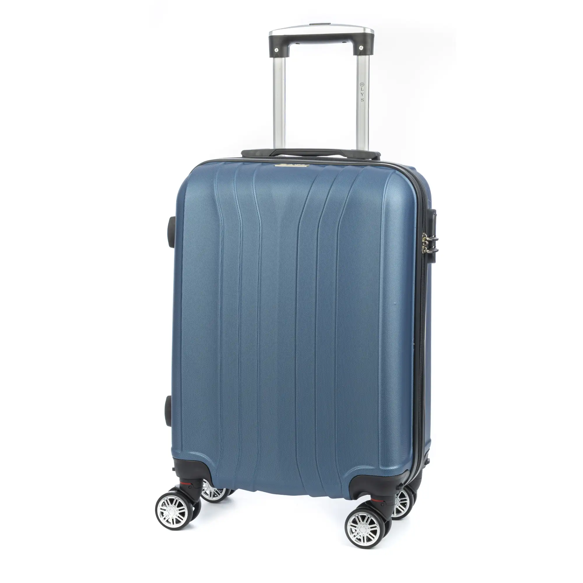 Maleta de cabina Trolley en material ligero de ABS de alta resistencia. Cerradura numérica, 4 ruedas dobles extraíbles y giratorias 360°. 57x38x20 cm.