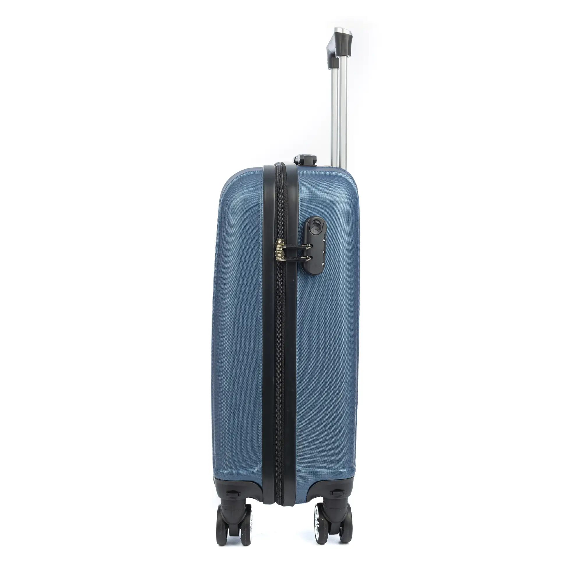 Maleta de cabina Trolley en material ligero de ABS de alta resistencia. Cerradura numérica, 4 ruedas dobles extraíbles y giratorias 360°. 57x38x20 cm.