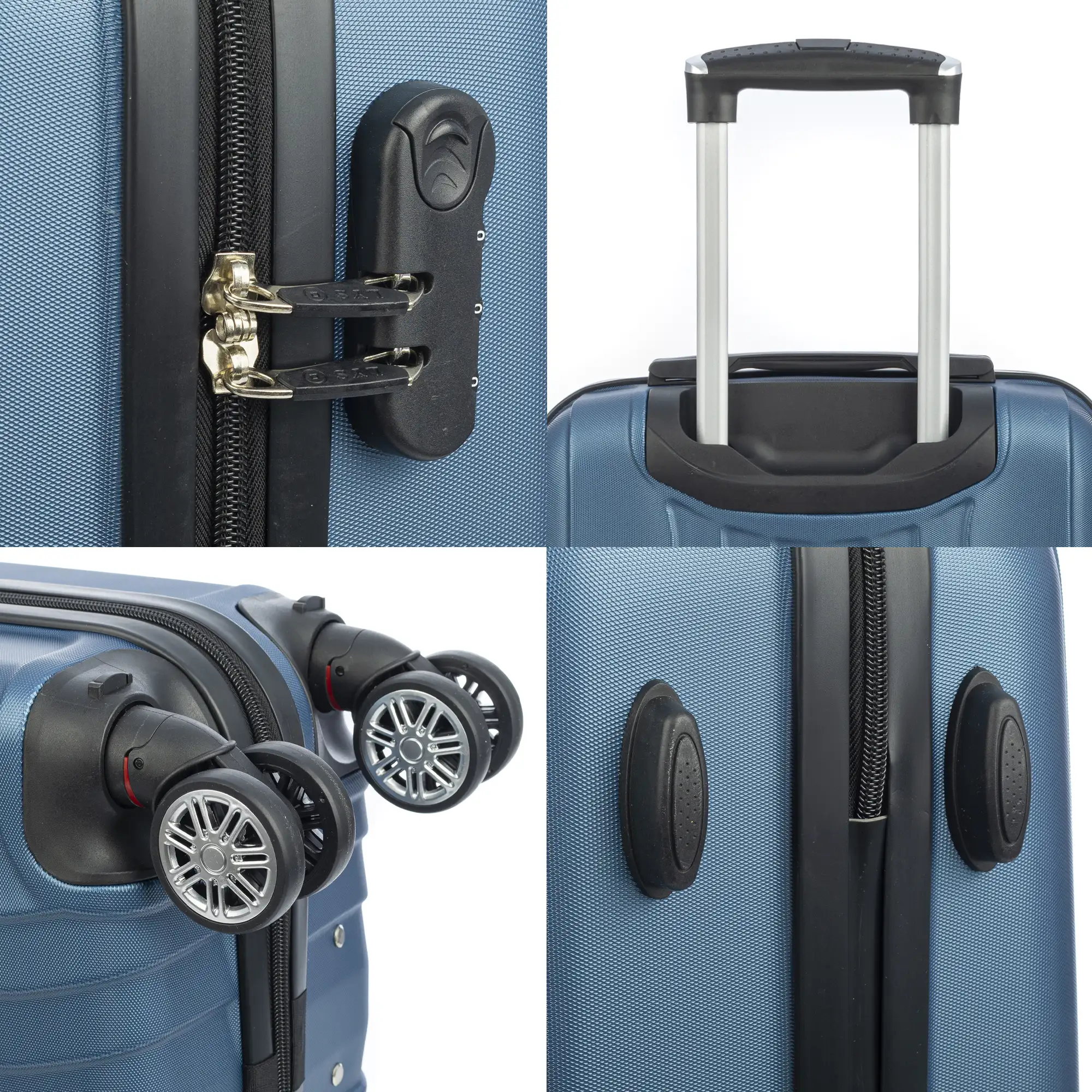 Maleta de cabina Trolley en material ligero de ABS de alta resistencia. Cerradura numérica, 4 ruedas dobles extraíbles y giratorias 360°. 57x38x20 cm.